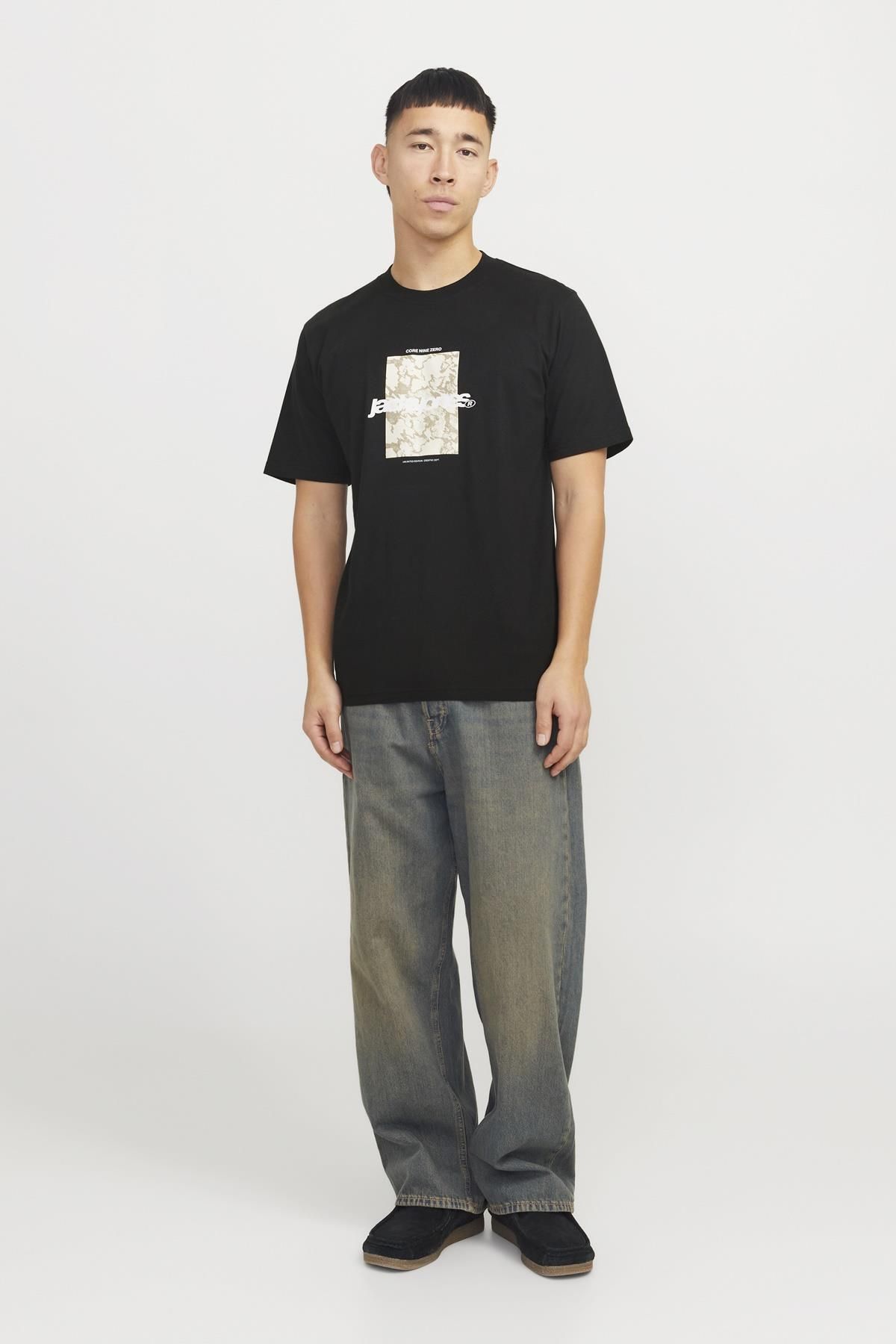 Jack & Jones JCOTARMAC CAMO FRONT TEE SS CREW NECK LN SİYAH