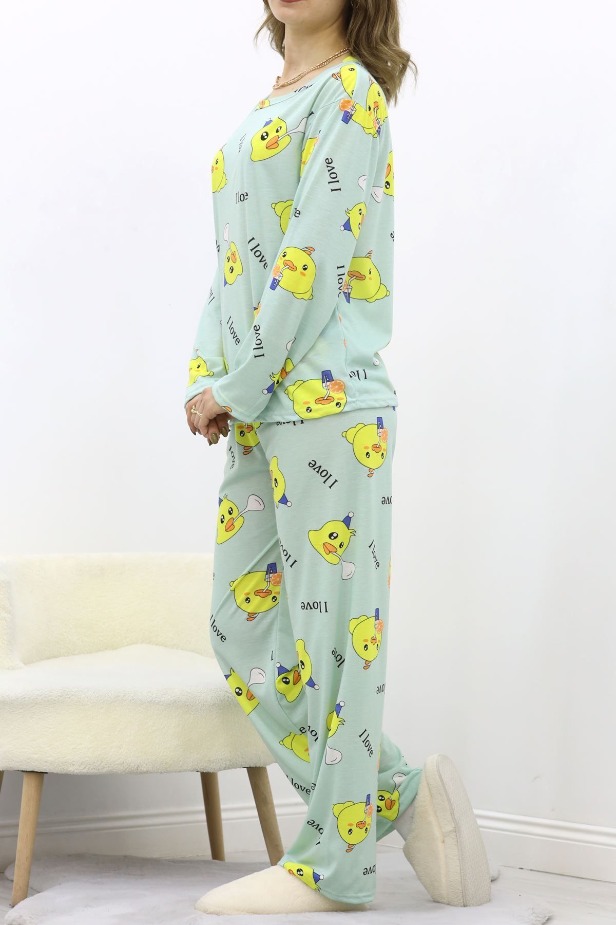 ZenWave Desenli Poliviskon Pijama Takımı Mintyeşili - 818.1287.