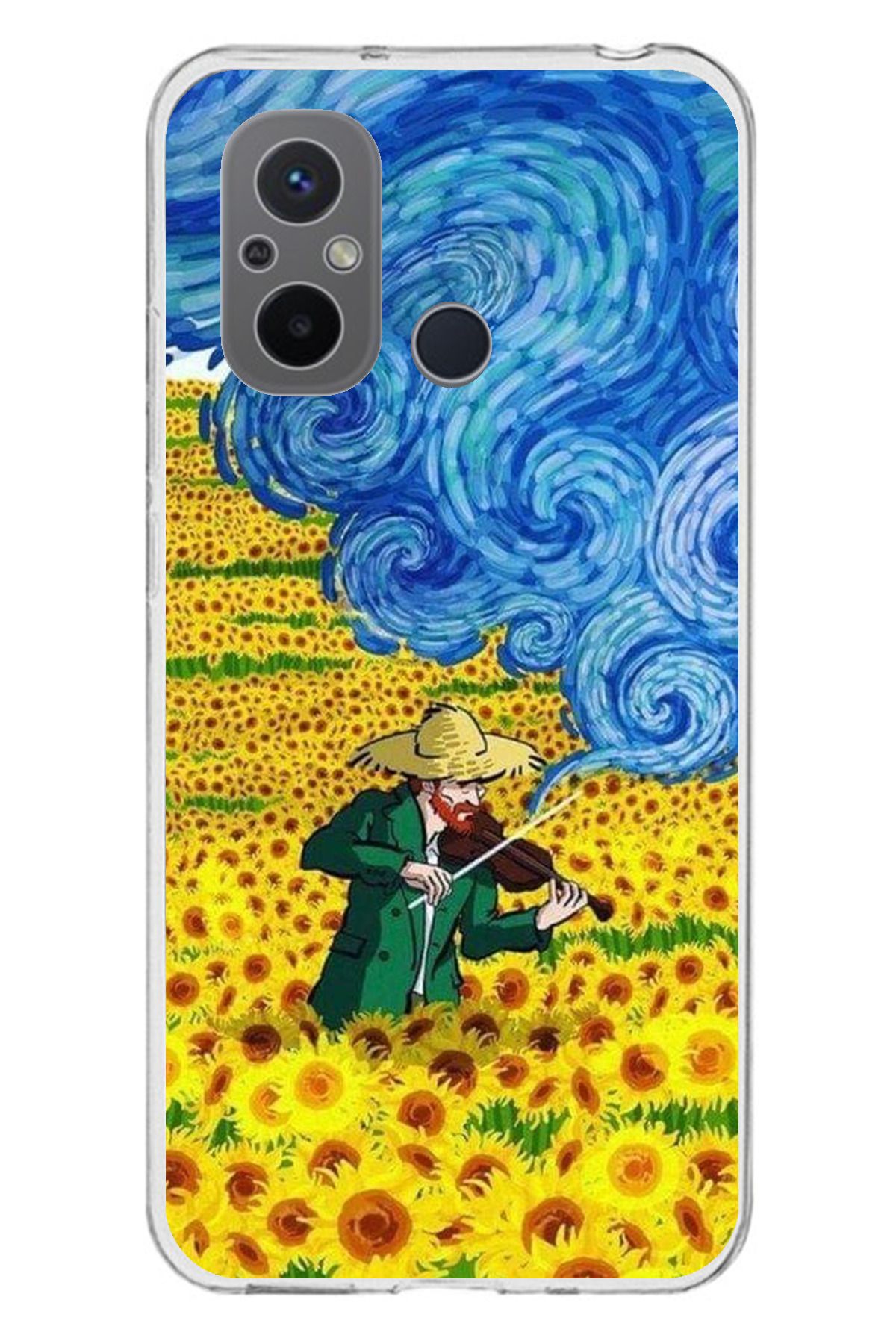 TechTree Redmi 12C Uyumlu Van Gogh Keman Şeffaf Silikon Kılıf