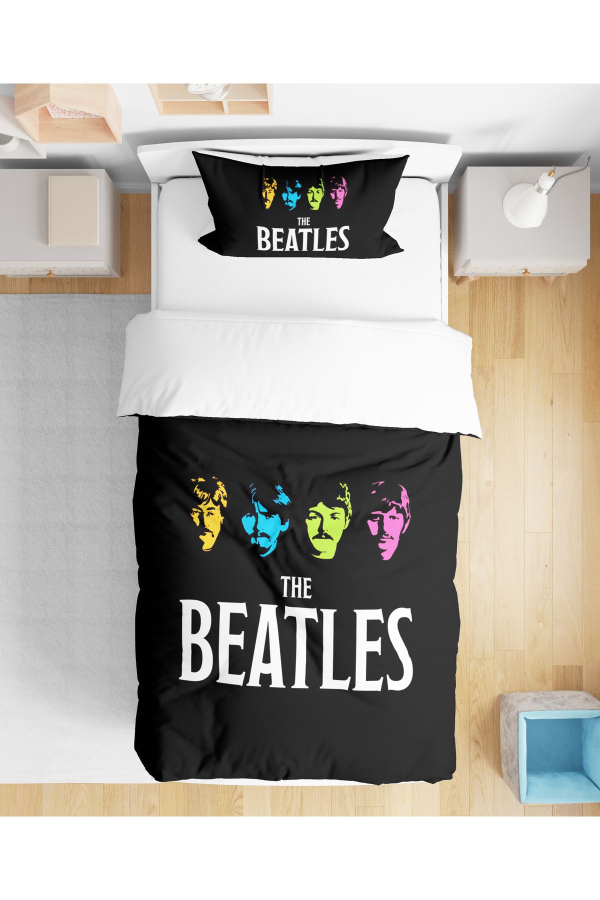 Home Beatles 3D Dijital Baskılı Tek Kişilik Çarşafsız Nevresim Takımı