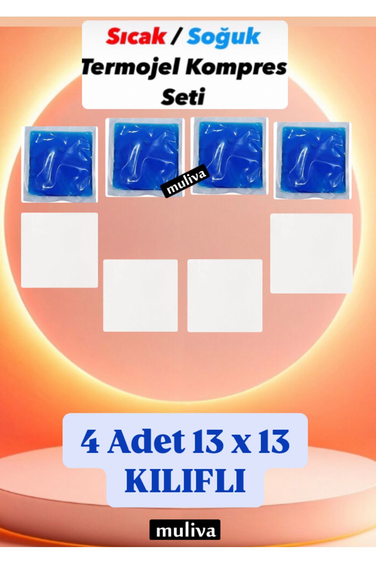 muliva # 4 Adet KILIFLI 13x13 Cm Cold Pack Sıcak Soğuk Termo Jel Kompres Buz Jel Termojel bp (NO:23)