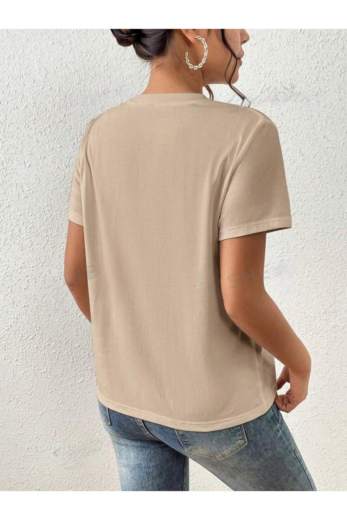 Medinenur  LAVANTA DESEN BASKILI BASİC T-SHİRT - Görsel 2