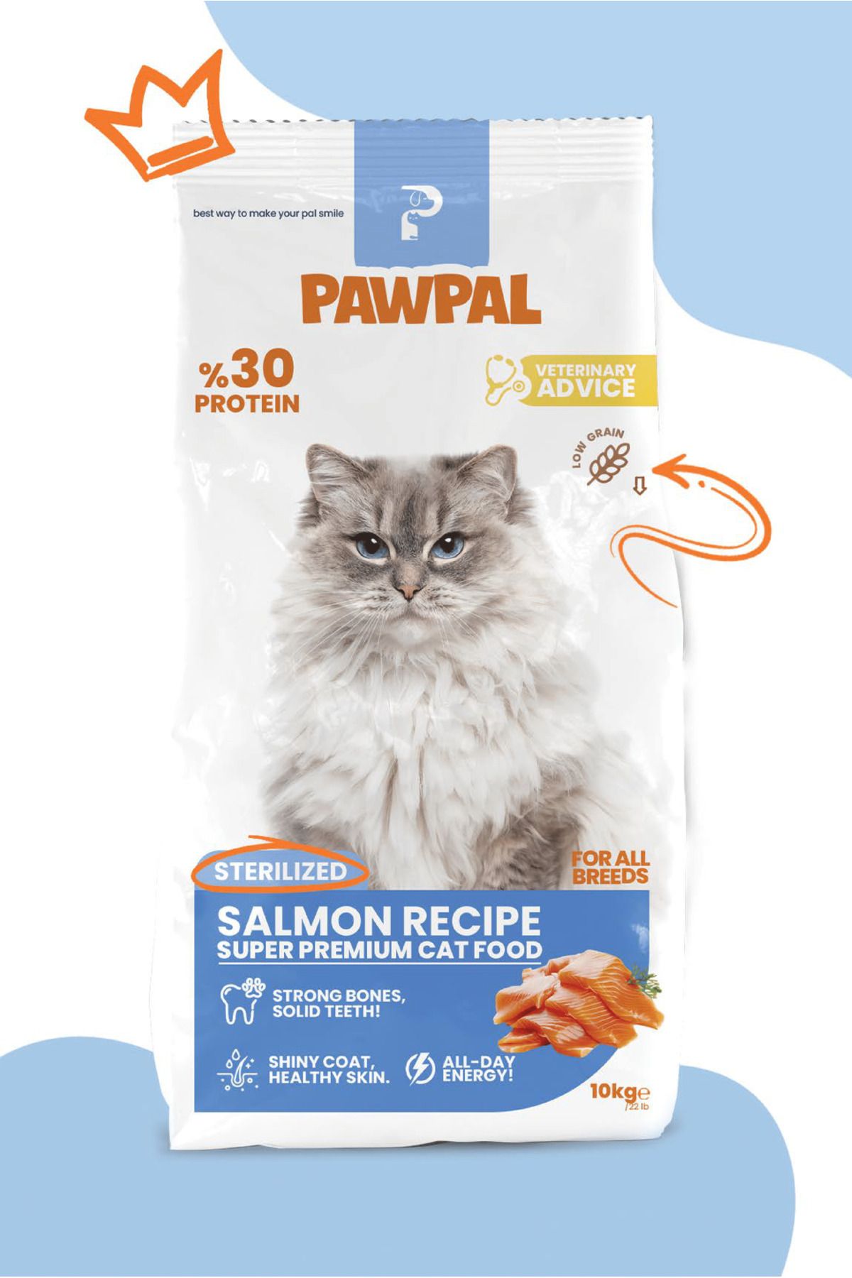 PawPal Somonlu Süper Premium Kısırlaştırılmış Kedi Maması 10 Kg - Düşük Tahıllı