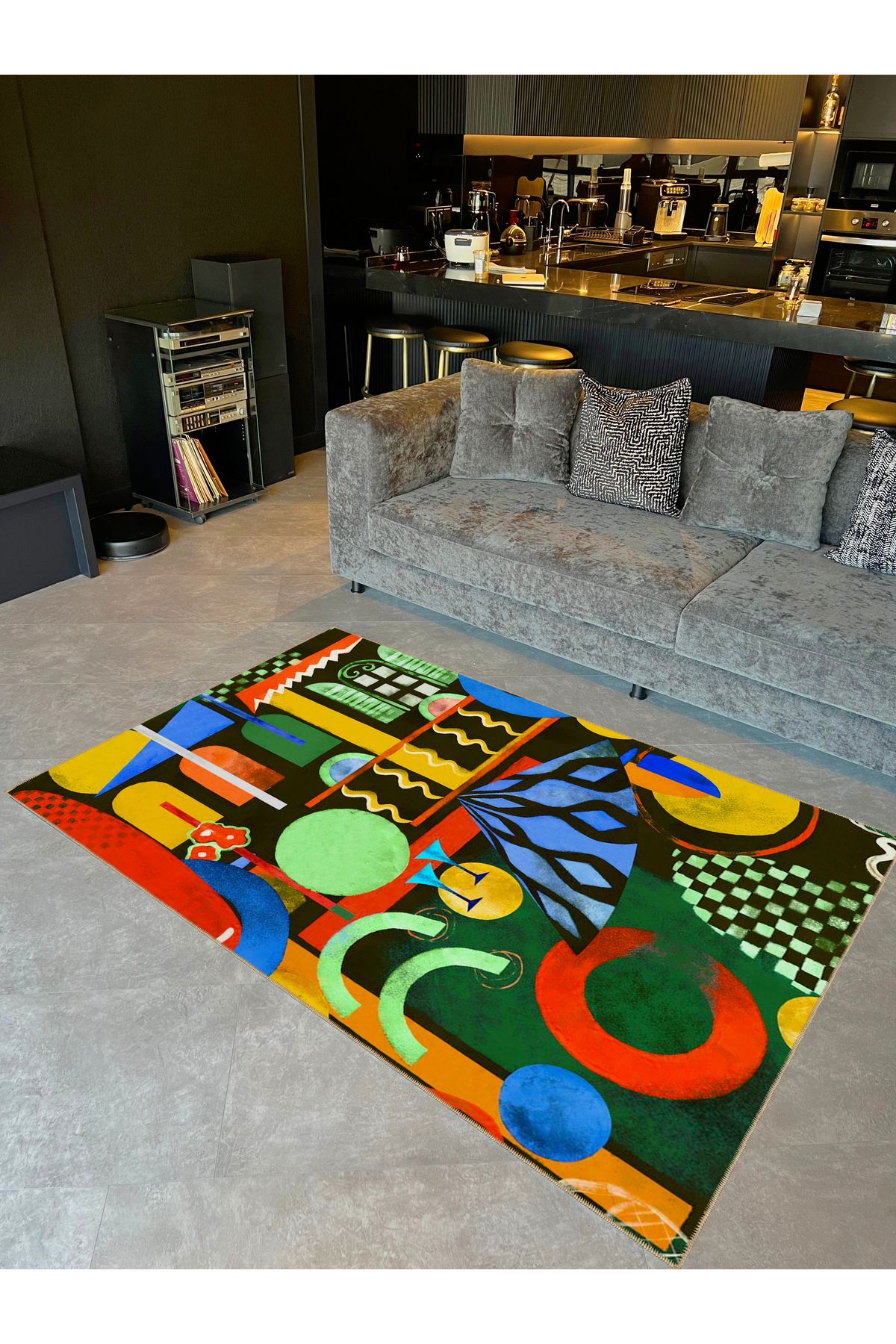 Rugs Modern Halı Emre Koleksiyonu Çok Renkli Karma Geometrik Şekiller Desenli Dokuma Taban Modern Dekoratif Halı 46