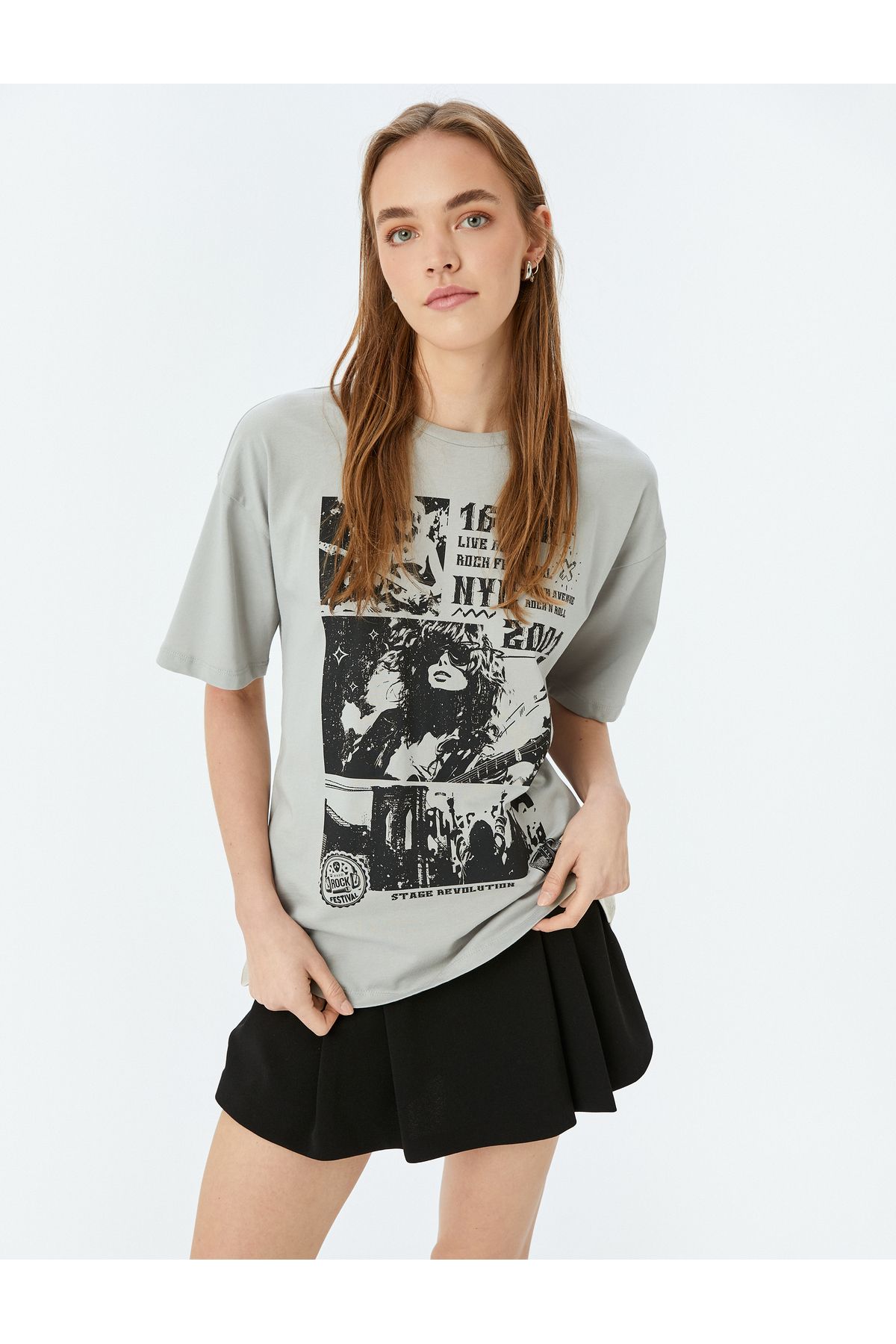 Koton Yeni Sezon Slogan Baskılı Bisiklet Yaka Kısa Kollu Oversize Tişört