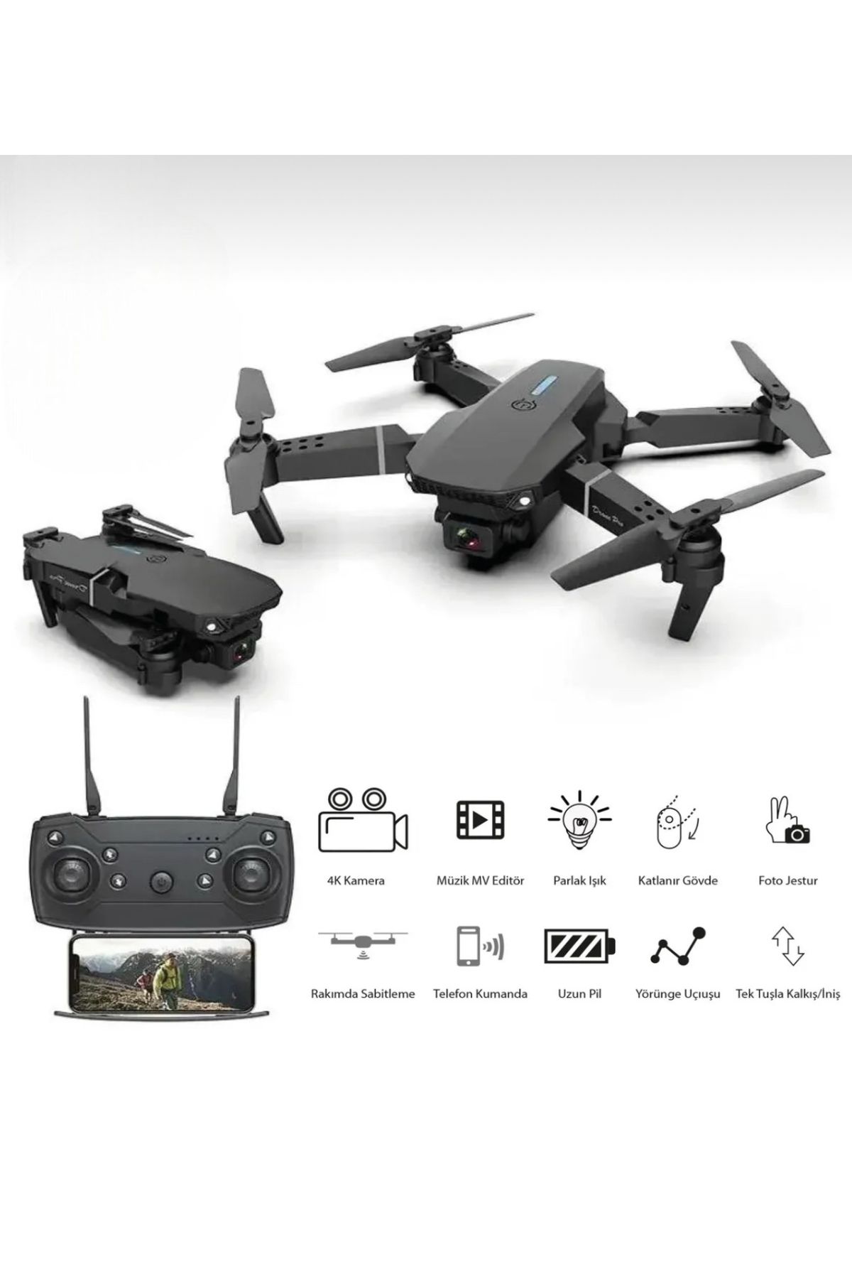 FREED TOOLS Drone uzaktan kumandalı hs kaydı gerektirmez wifi li kameralı katlanabilir E99 pro