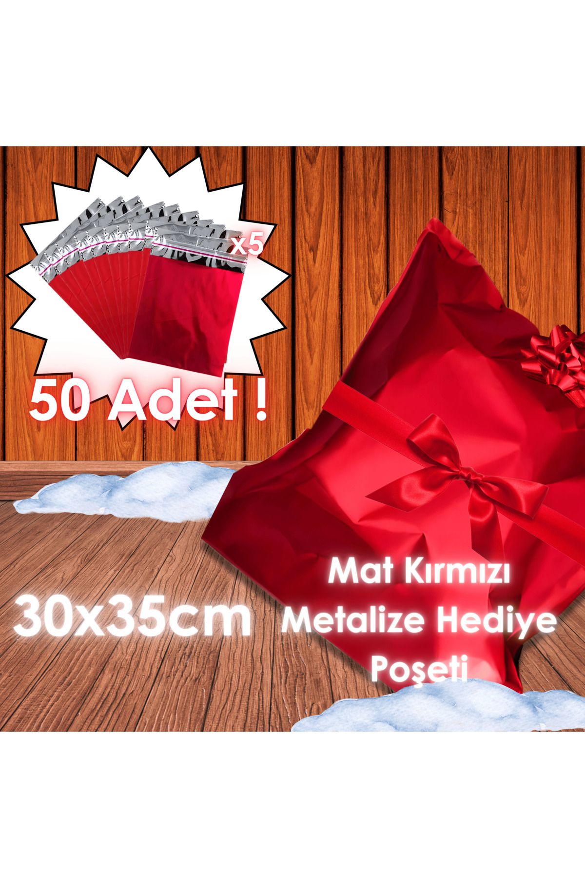 Ethex Mat Yapışkanlı Metalize Poşet (30x35 cm, Kırmızı, 50 Adet)