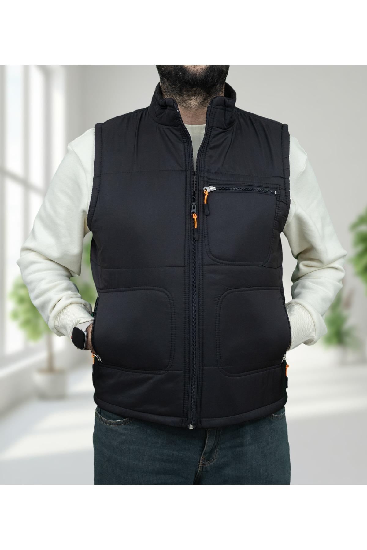 KALENDMARK  Erkek Çok Cepli Içi Polarlı Regular Kalıp Şişme Yelek - Görsel 5