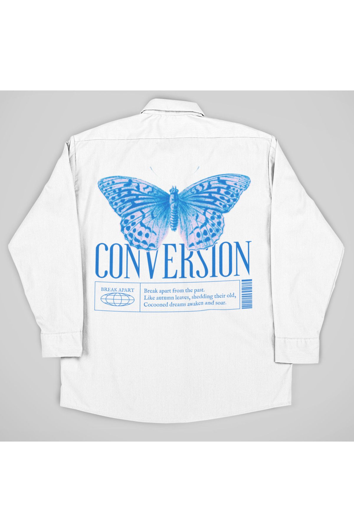 SEVBANO Butterfly Conversion Yazılı Unisex Kelebek Tasarım Cepli Gömlek