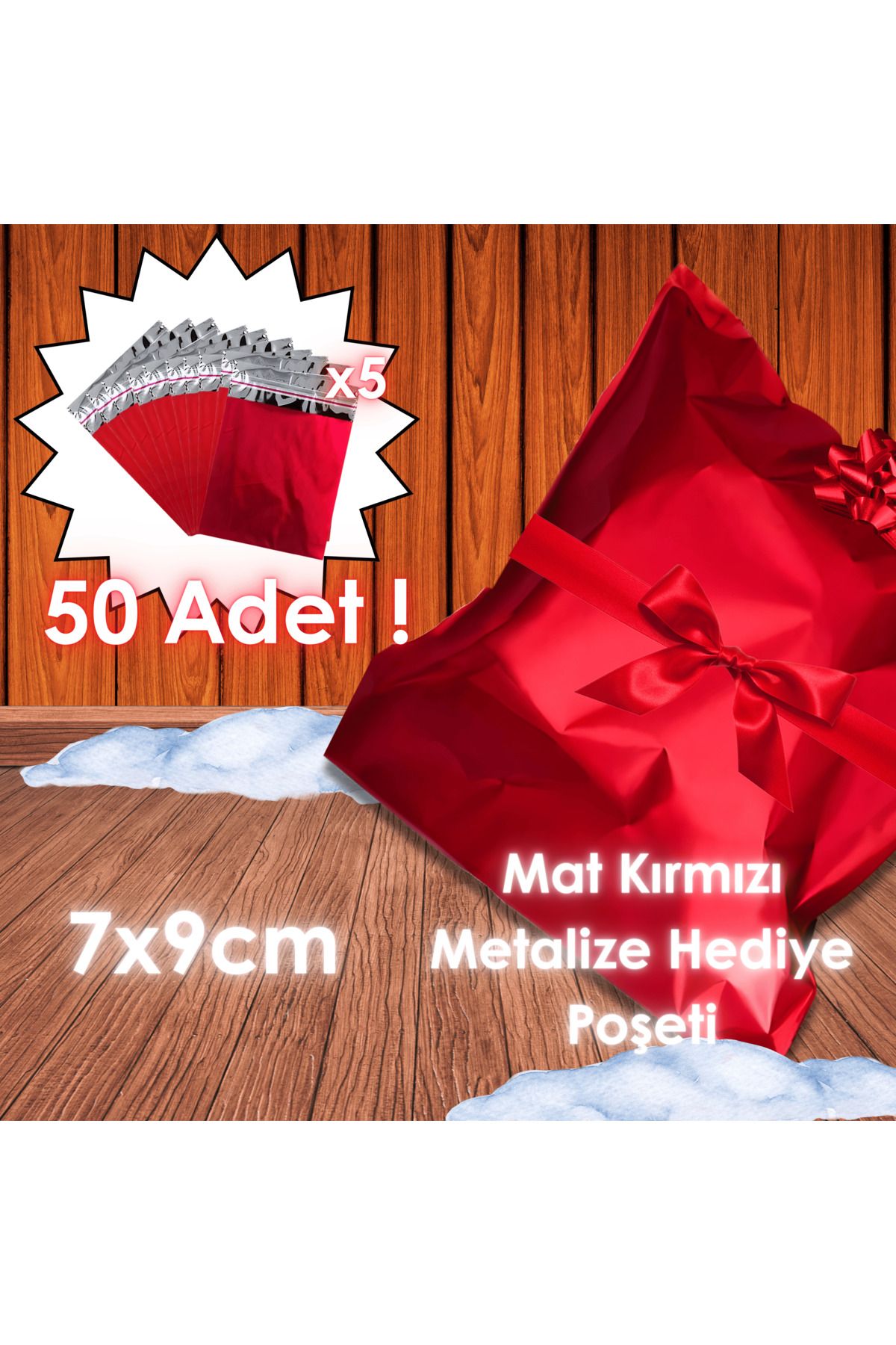 Ethex Mat Yapışkanlı Metalize Poşet (7x9 cm, Kırmızı, 50 Adet)