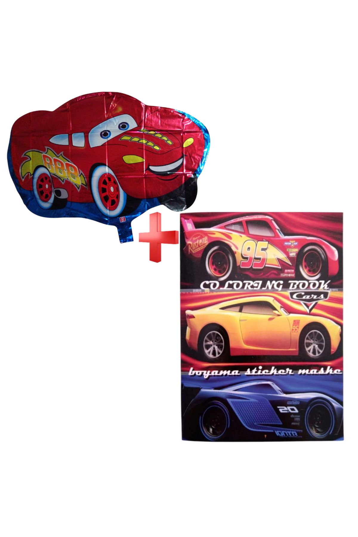 booddie Cars Arabalar Boyama Kitabı 20'Li Stickerlı Arka Kapak Kesilerek Maskeli & Cars Folyo Balon