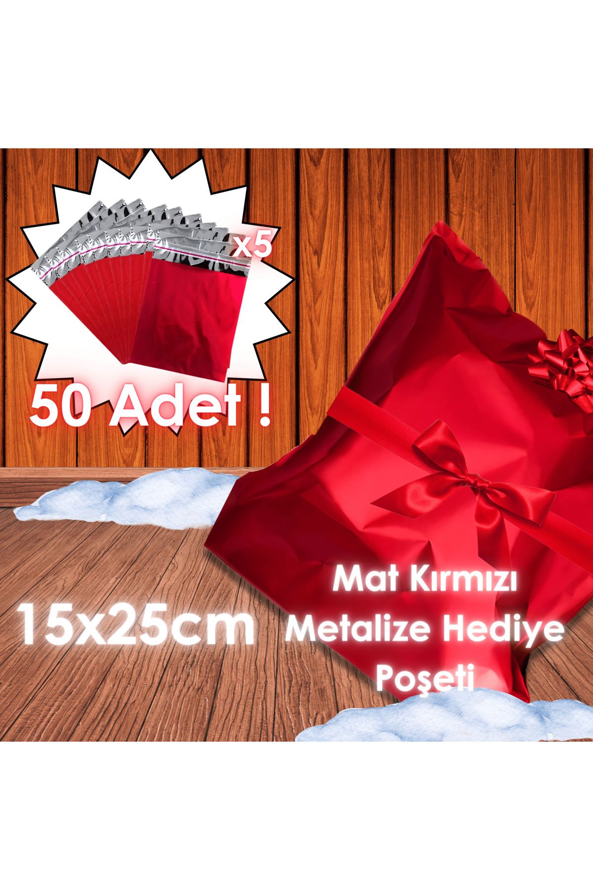 Ethex Mat Yapışkanlı Metalize Poşet (15x25 cm, Kırmızı, 50 Adet)