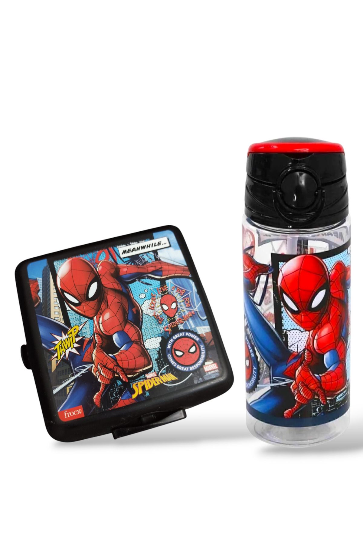 SPIDERMAN Lisanslı 500 ml Matara Ve Dört Bölmeli Beslenme Kabı Seti DDCQ42526