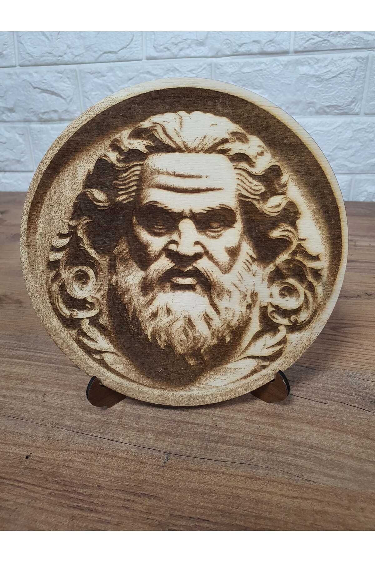 Tasarım 18,5x18,5 Cm Ahşap Yakma Tanrı Zeus Tablo