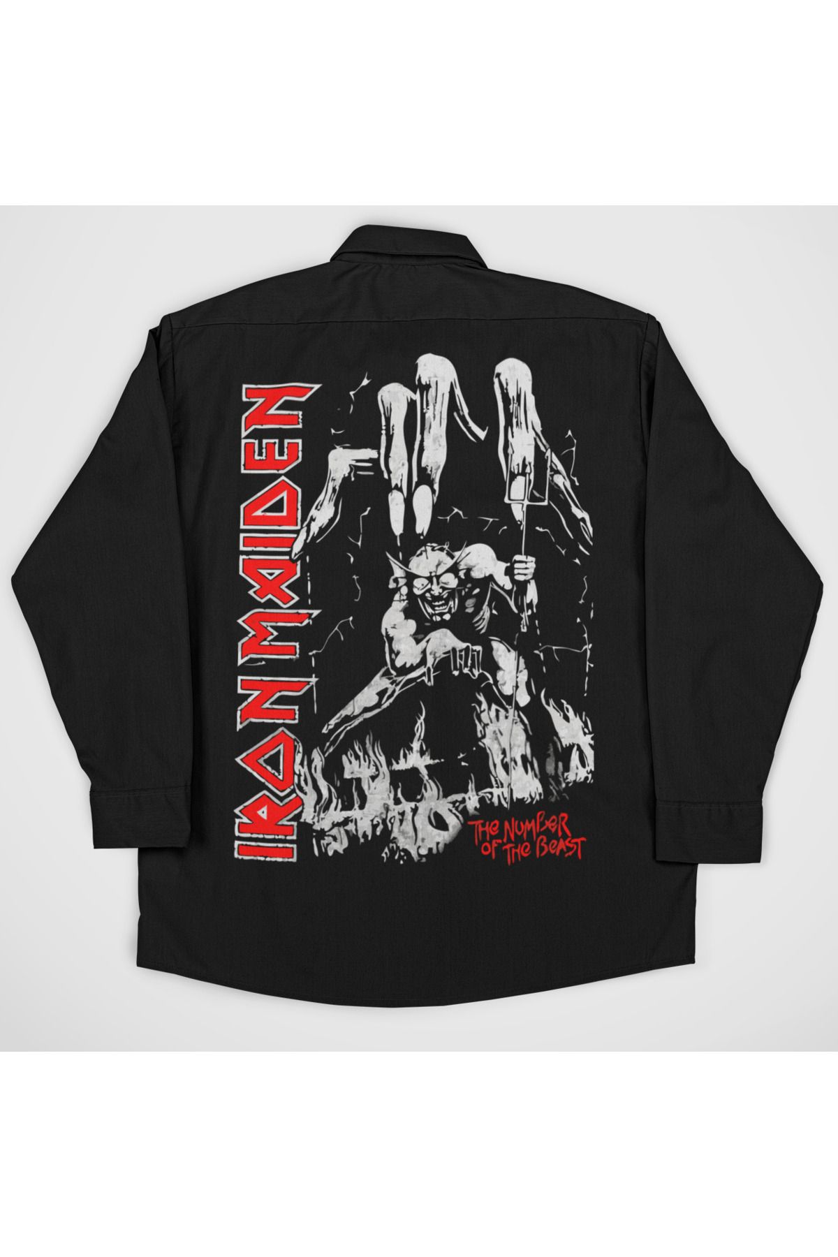 SEVBANO Iron Maiden Müzik Grubu Baskılı Unisex Rock Metal Cepli Gömlek