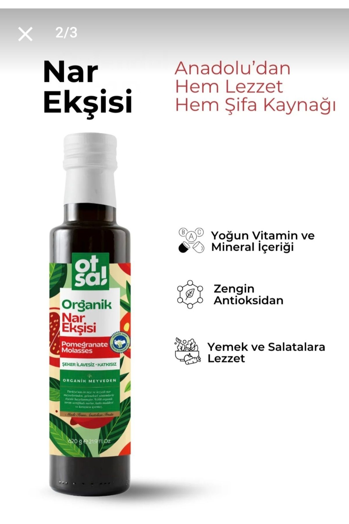 Otsa Organik Nar Ekşisi 350 gr ( Glikoz katkı ve koruyucu içermez )