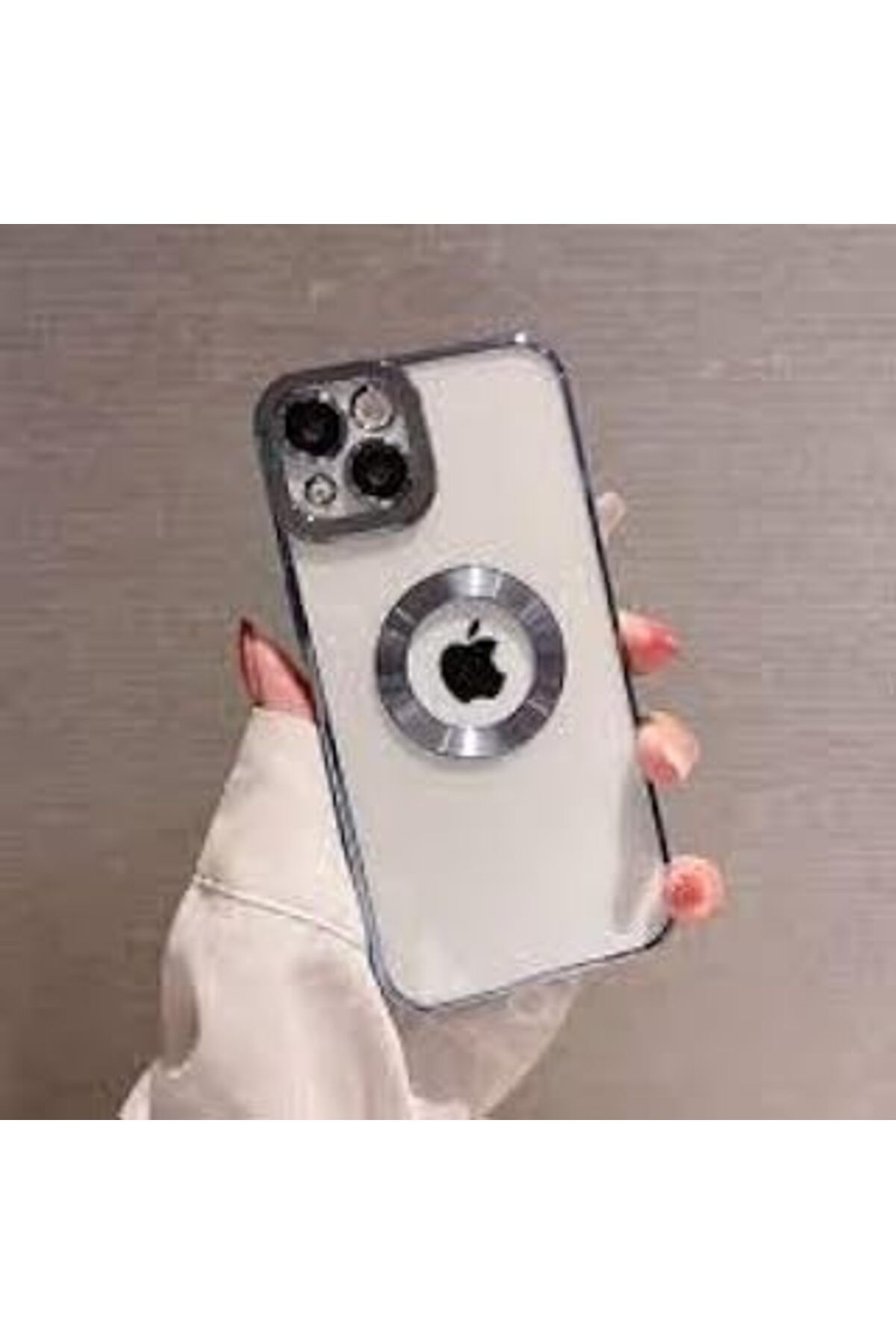 ALKAP Tia Aks Iphone 14 Uyumlu Lens Korumalı Lazer Kılıf Gümüş