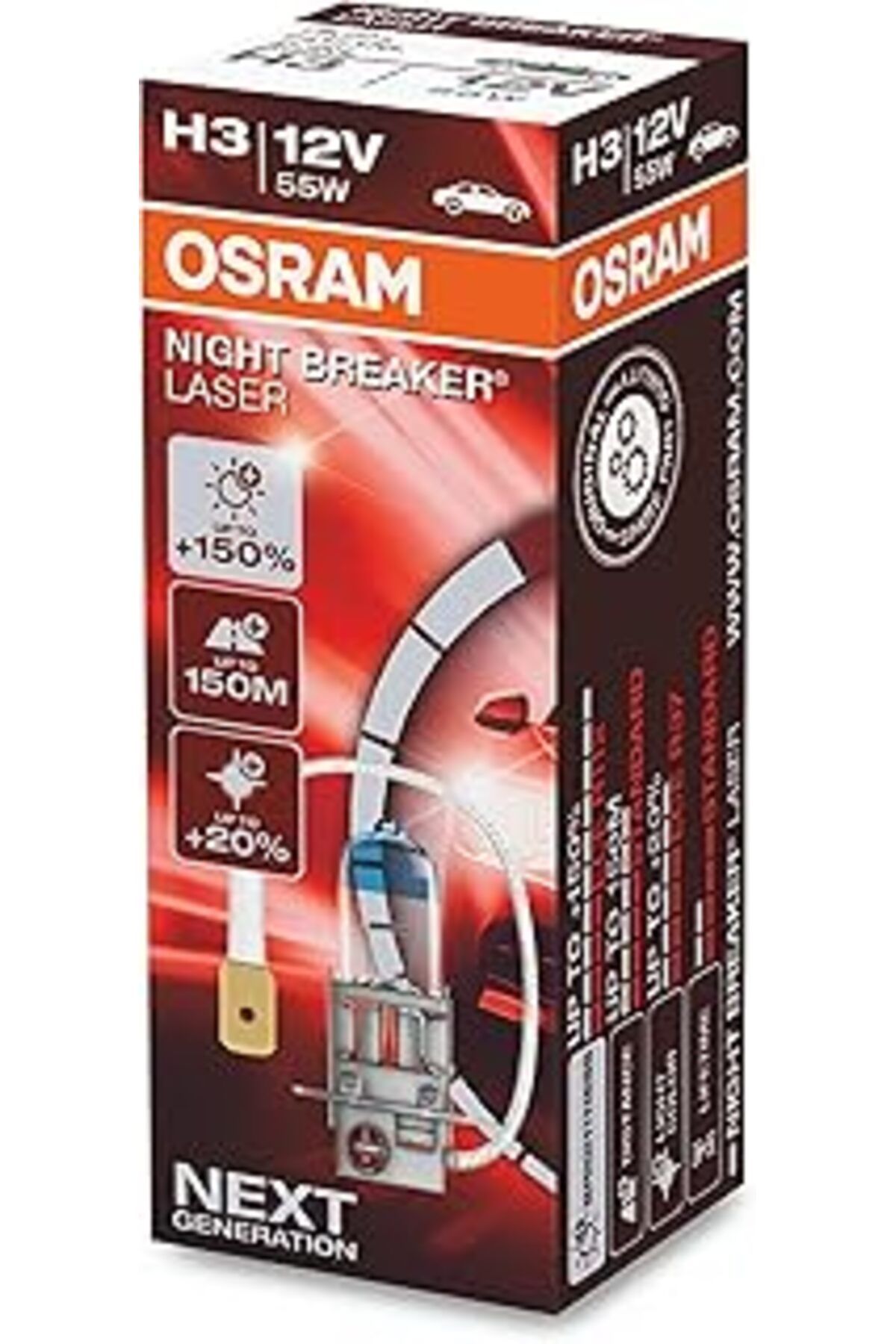 NZM TİCARET Ampul Night Breaker Laser H3 12V 55W%150'Ye Kadar Fazla Işık 150M'Ye Kadar Fazla Görüş Açısı,