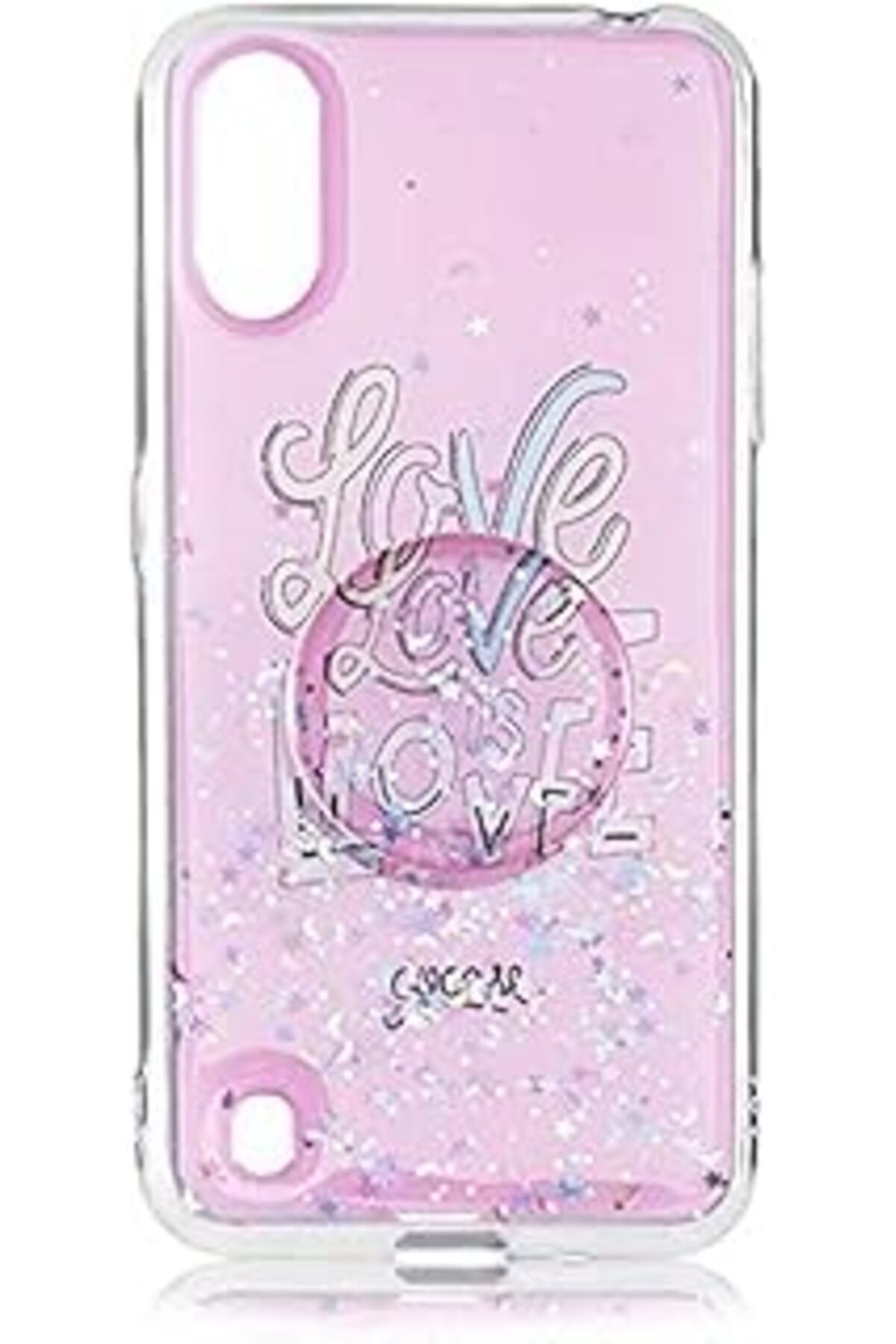 ALKAP Kny Galaxy A01 İÇin Kılıf, Pop Socketli Parlak Desenli Vale, Silikon, Pembe