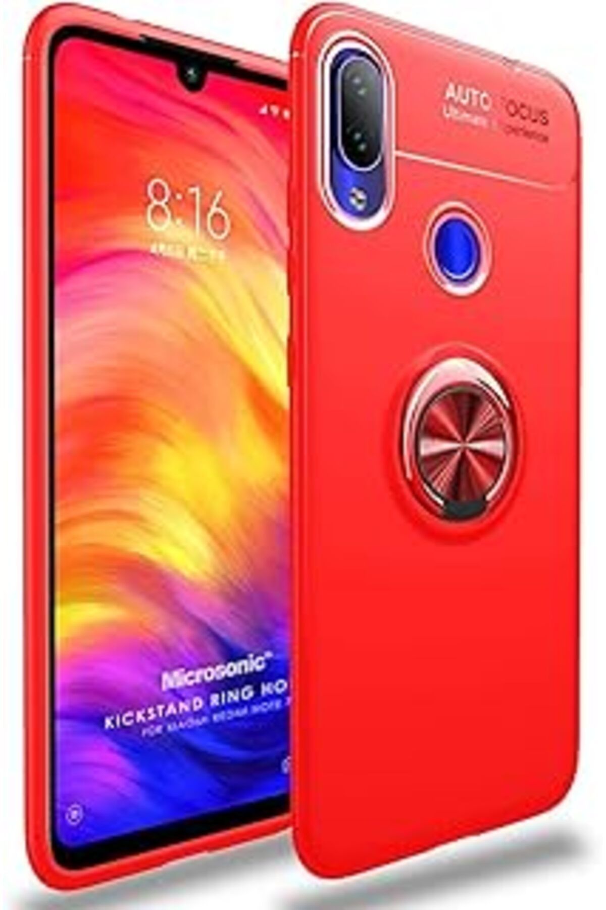 feifei Mi Redmi Note 7 Pro Için Kılıf Kickstand Ring Kırmızı [Redmi Note 7 Pro Ile U