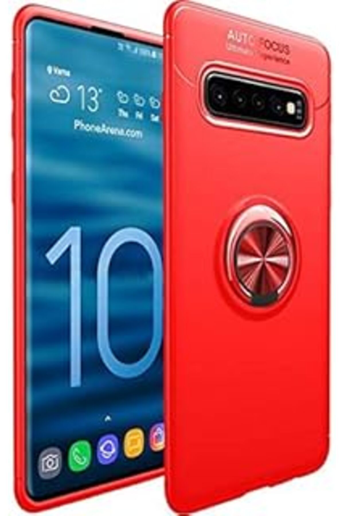 EDALKILIÇ Galaxy S10 Ile Uyumlu Kılıf Ravel Yüzüklü Silikon Kırmızı