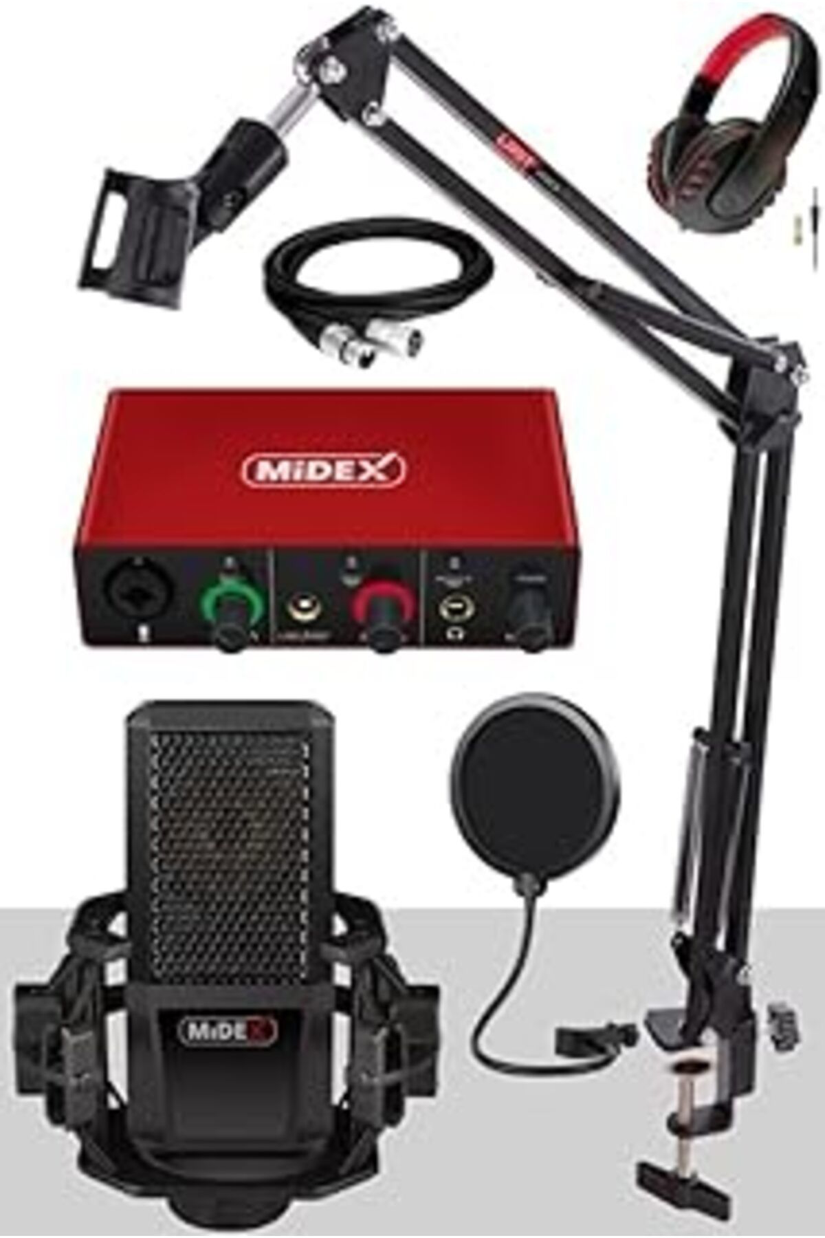 MAGNESİA Midex Mx-2020 Mikrofon + Glx-500 Ses Kartı + Rs-30 Stereo Kulaklık Stüdyo Kayıt Seti