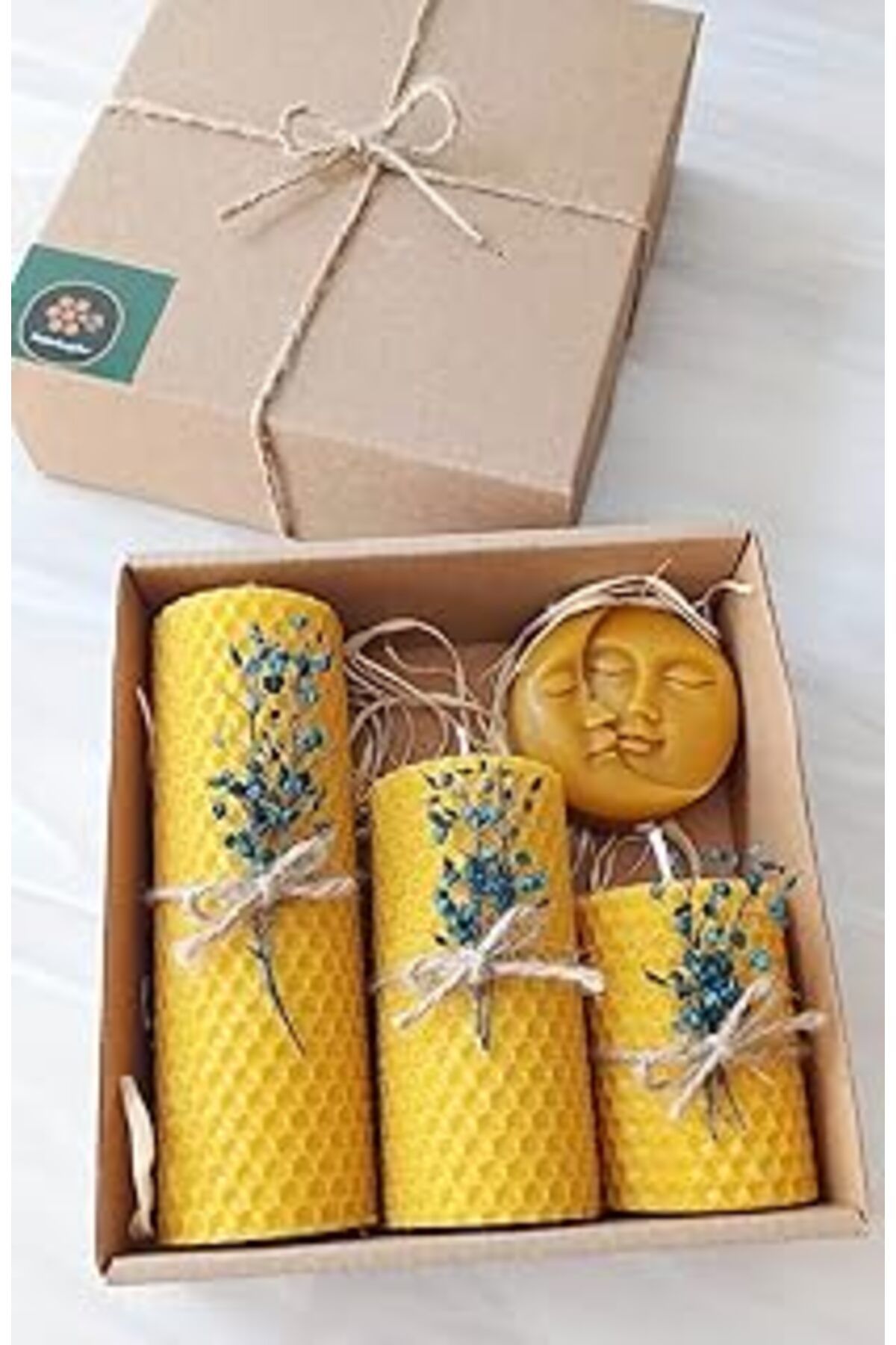 MAGNESİA Petekoğlu Dekoratif Doğal Petek Balmumu Mum Ay Ve Güneş Seti Bal Mumu Mum Hediyelik Beeswax Candle