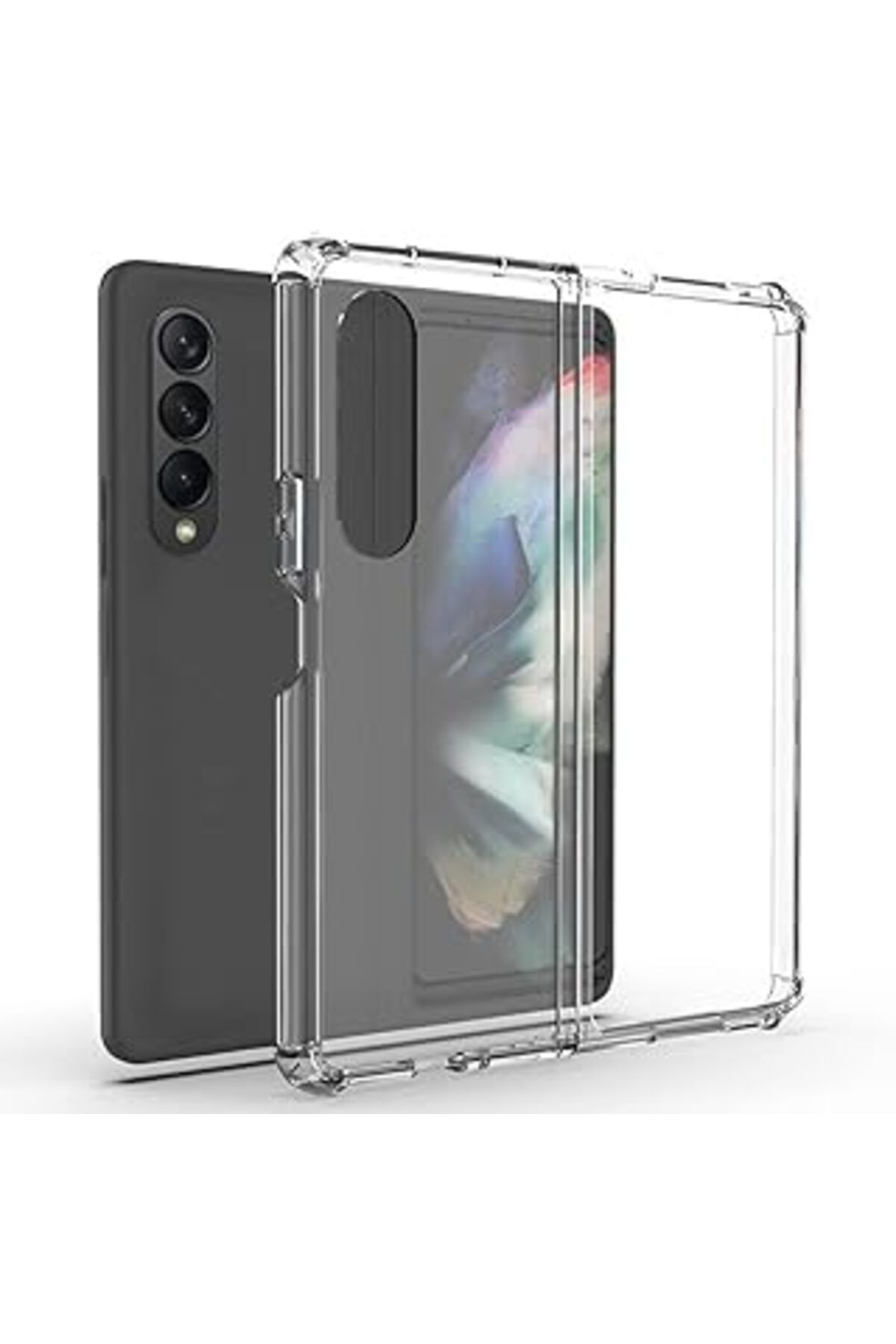 robotrend Galaxy Z Fold 3 Ile Uyumlu Anti Shock Şeffaf Silikon Koruyucu Kılıf Pürüzsüz Yüze