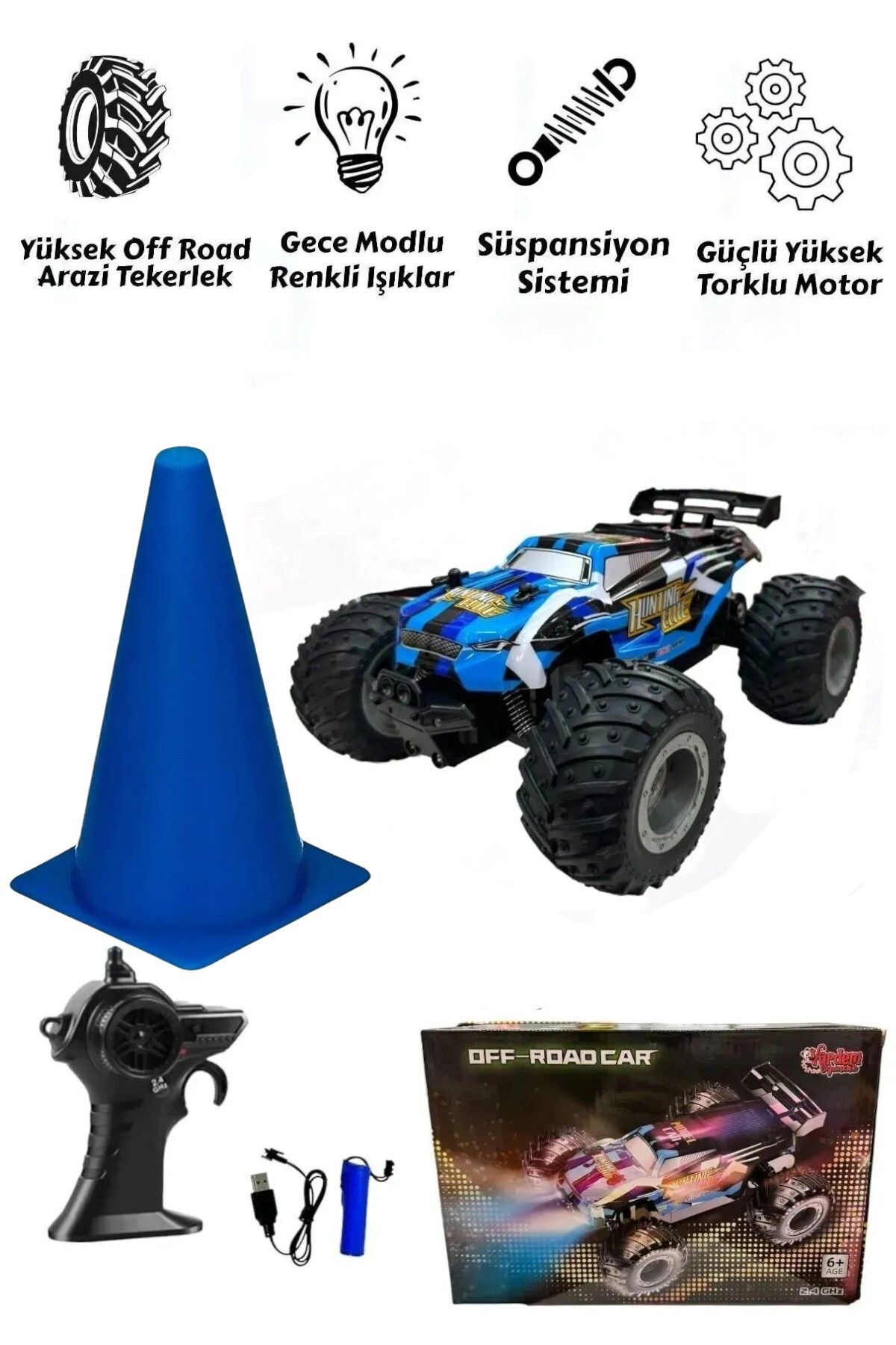 Pshoplay Yüksek Hızlı Off-Road RC Araba ve 4'lü Duba Seti – 2.4G Şarjlı, Full Fonksiyonel, Dayanıklı