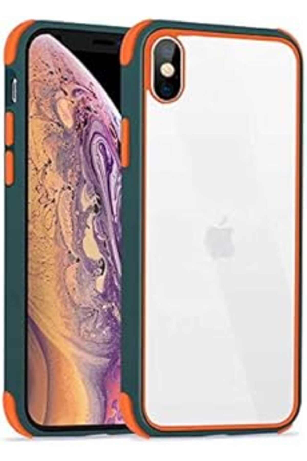 NZM TİCARET Ehr. Iphone X/Xs Uyumlu Köşe Korumalı Yanları Renkli Arkası Şeffaf Silikon Kılıf (Yeşil, Iphone X/X