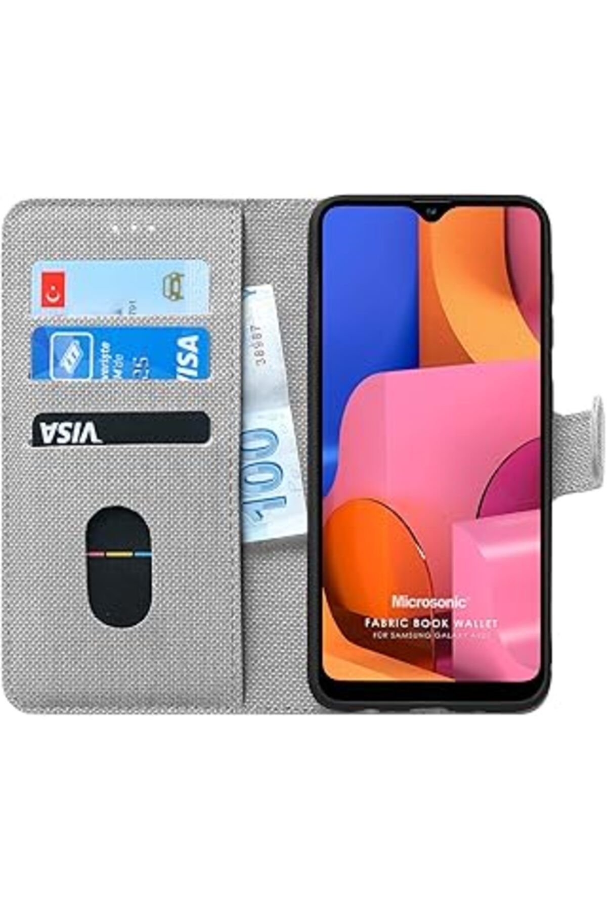 EDALKILIÇ Galaxy A20S Için Kılıf Fabric Book Wallet Gri [Galaxy A20S Ile Uyumlu Kılıf - Gr