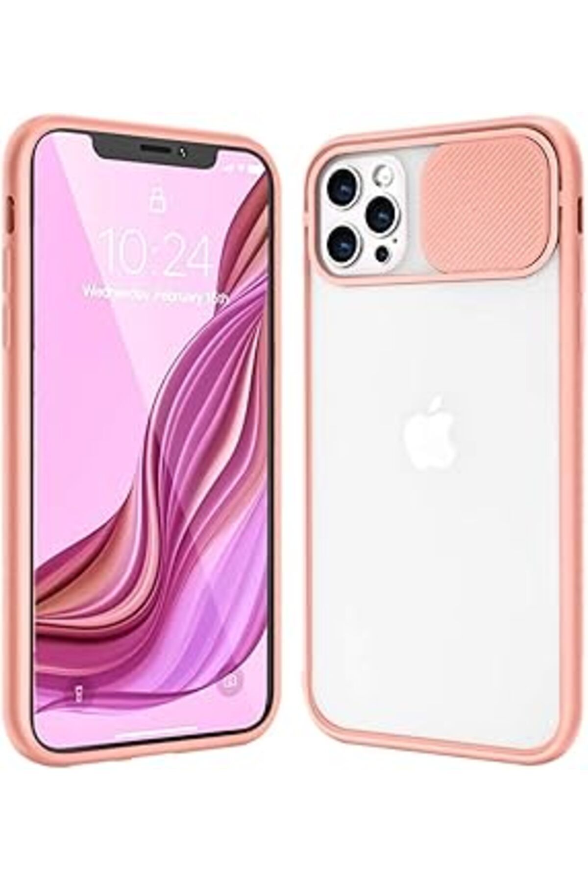 feifei Piili Iphone 12/12 Pro Cam Slide Kılıf | Kamera Sürgülü Koruyucu Kapak Pembe