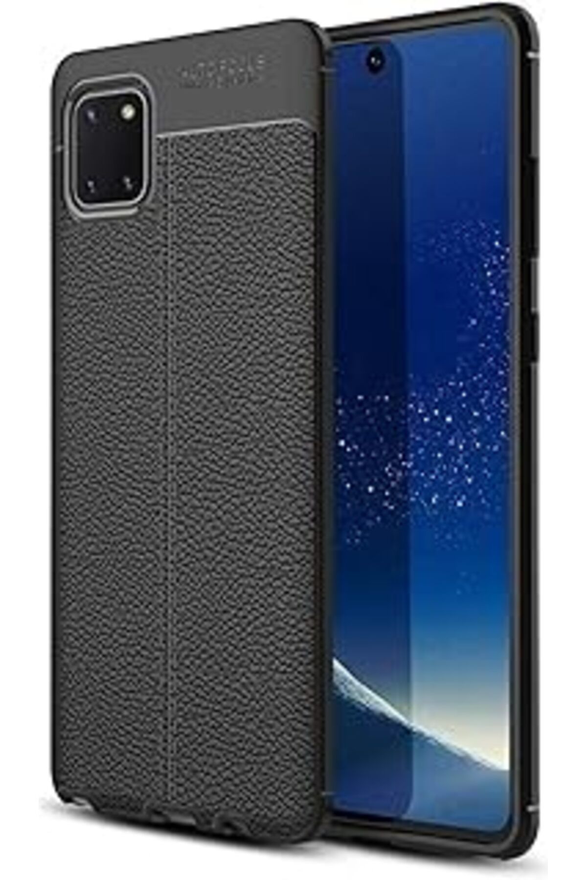 NZM TİCARET Galaxy A81 (Note 10 Lite) Kılıf Deri Görünüm Sert Karbon Kapak Siyah