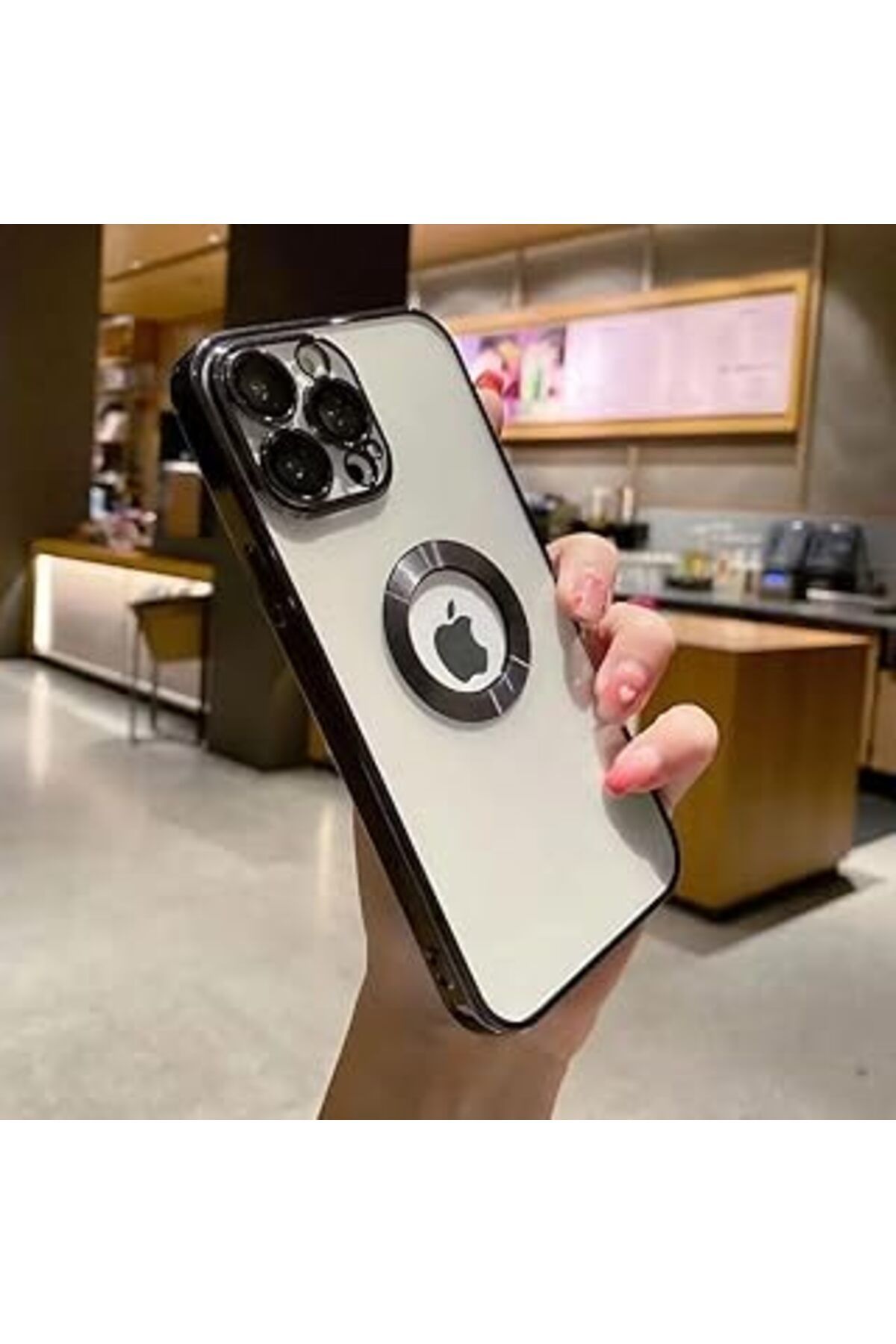 feifei Ggm Aksesuar Iphone 14 Pro Max (6.7) Inç Laser Silikon Arkası Şeffaf Kamera Korumalı Logo Detaylı L