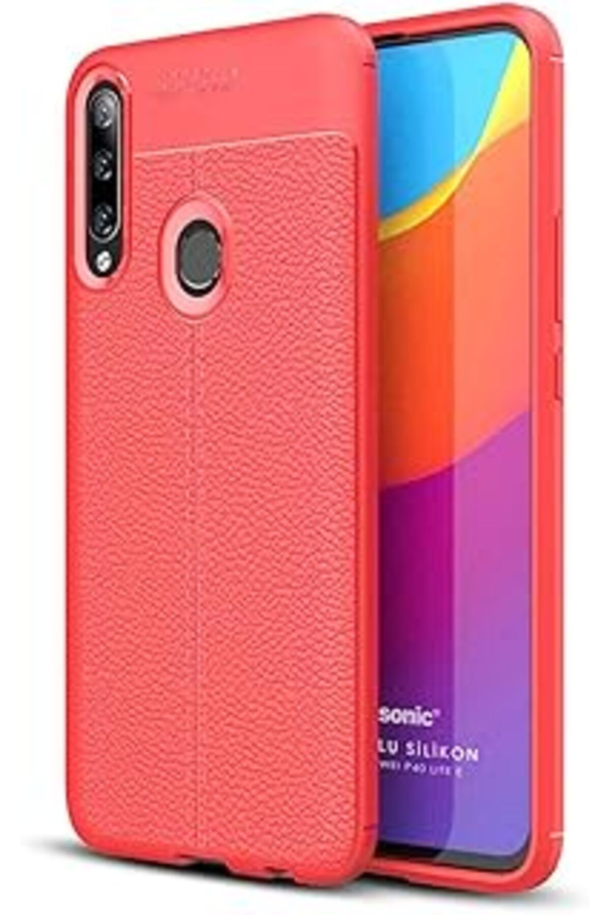 MAGNESİA Huawei P40 Lite E Için Kılıf Deri Dokulu Silikon Kırmızı [P40 Lite E Ile Uyumlu Kılıf -