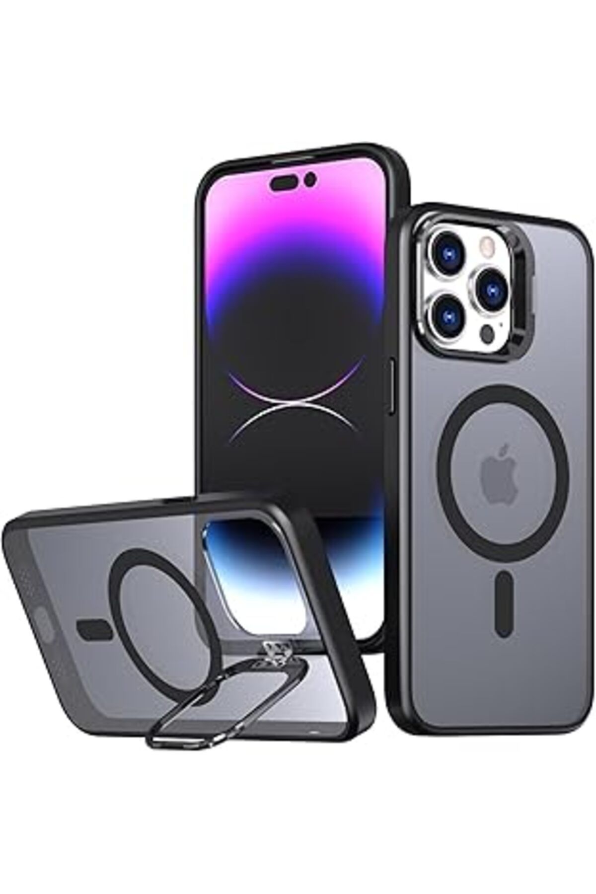 NZM TİCARET Klasear Iphone 15 Pro Max Uyumlu Metal Lens Koruma Çerçevesi/Standlı Güçlü Mıknatıslı Bağımsız B