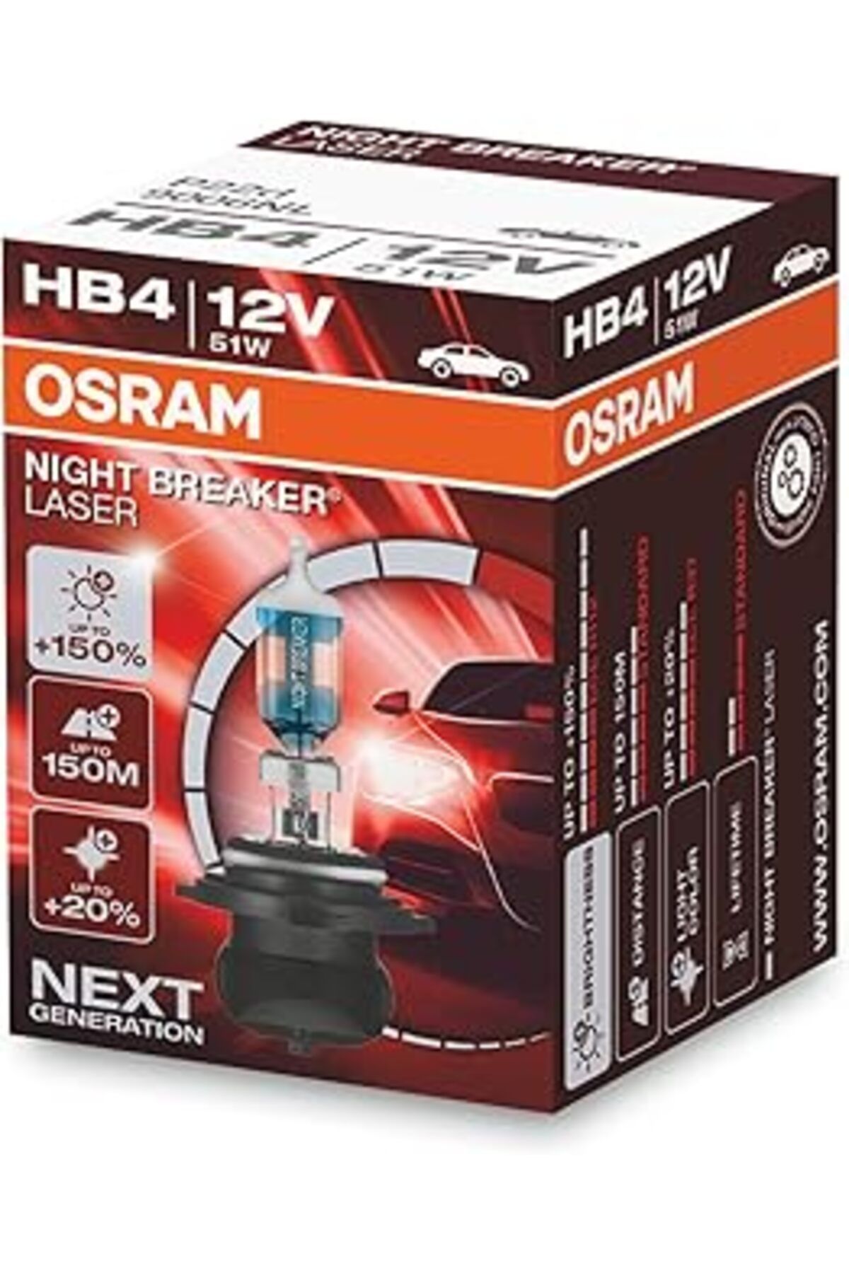 NZM TİCARET Ampul Night Breaker Laser Hb4 12V 51W%150'Ye Kadar Fazla Işık 150M'Ye Kadar Fazla Görüş Açısı