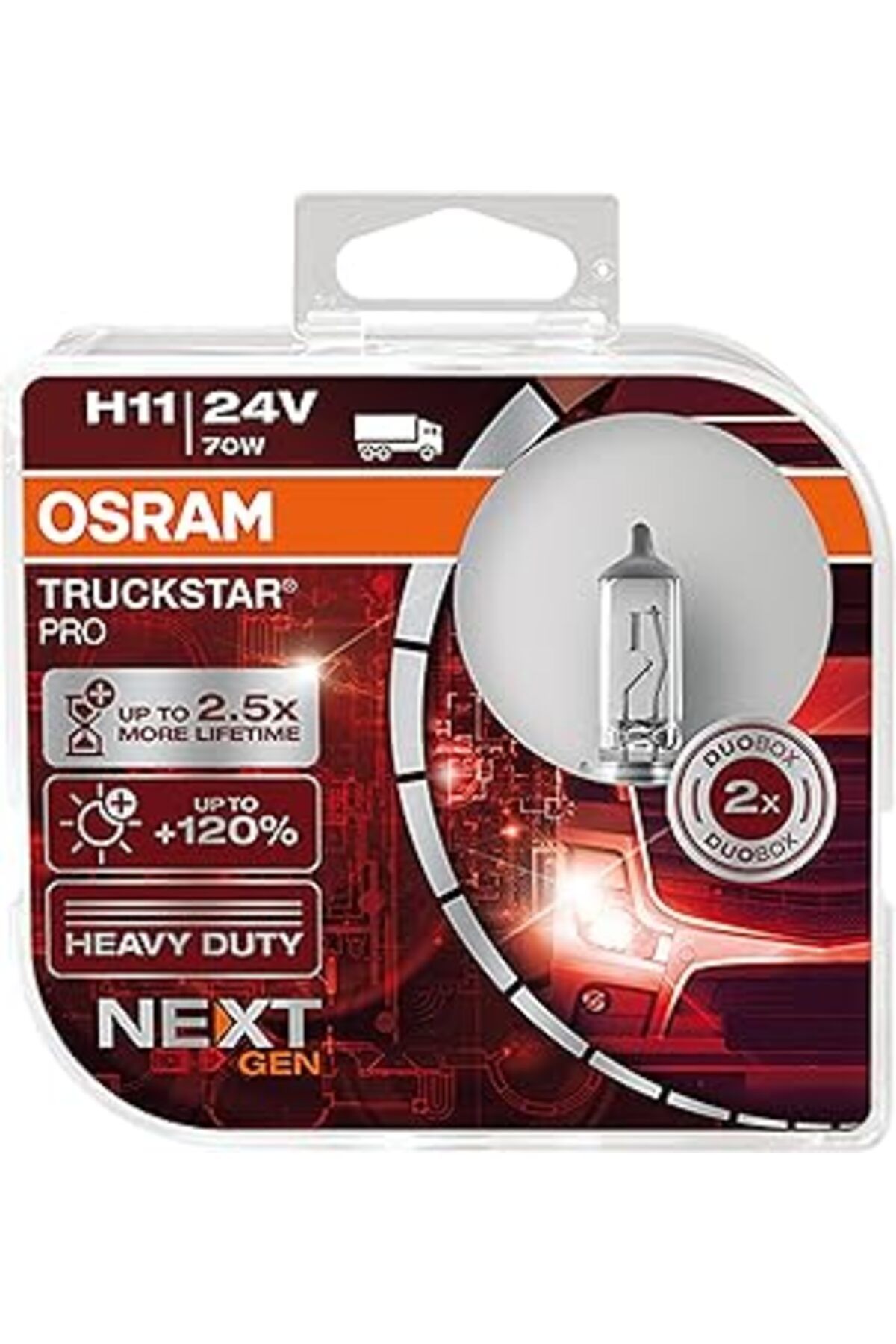 NZM TİCARET Ampul Truckstar Pro H11 24V 70W%120'Ye Kadar Fazla Işık 2.5X Daha Uzun Kullanım Süresi 64216T