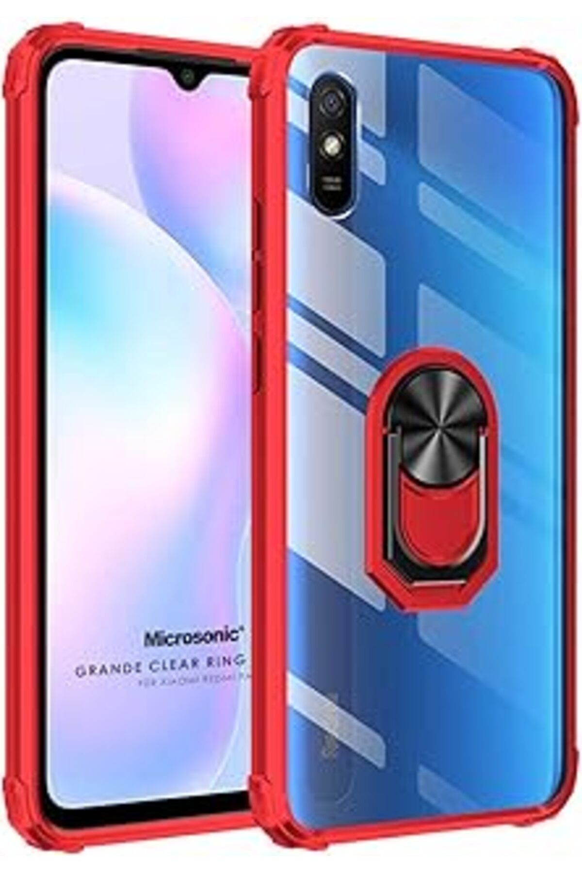 NZM TİCARET Mi Redmi 9A Için Kılıf Grande Clear Ring Kırmızı [Redmi 9A Ile Uyumlu Kılıf -