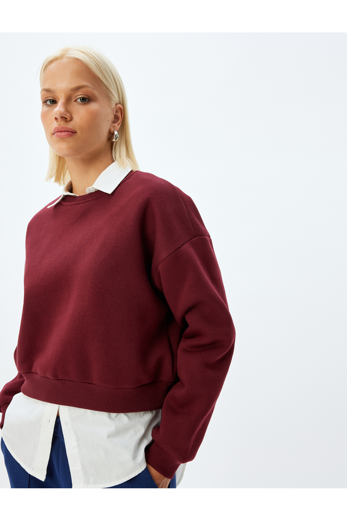 Koton KT - Üç İplik Şardonlu Bisiklet Yaka Pamuklu Basic Sweatshirt