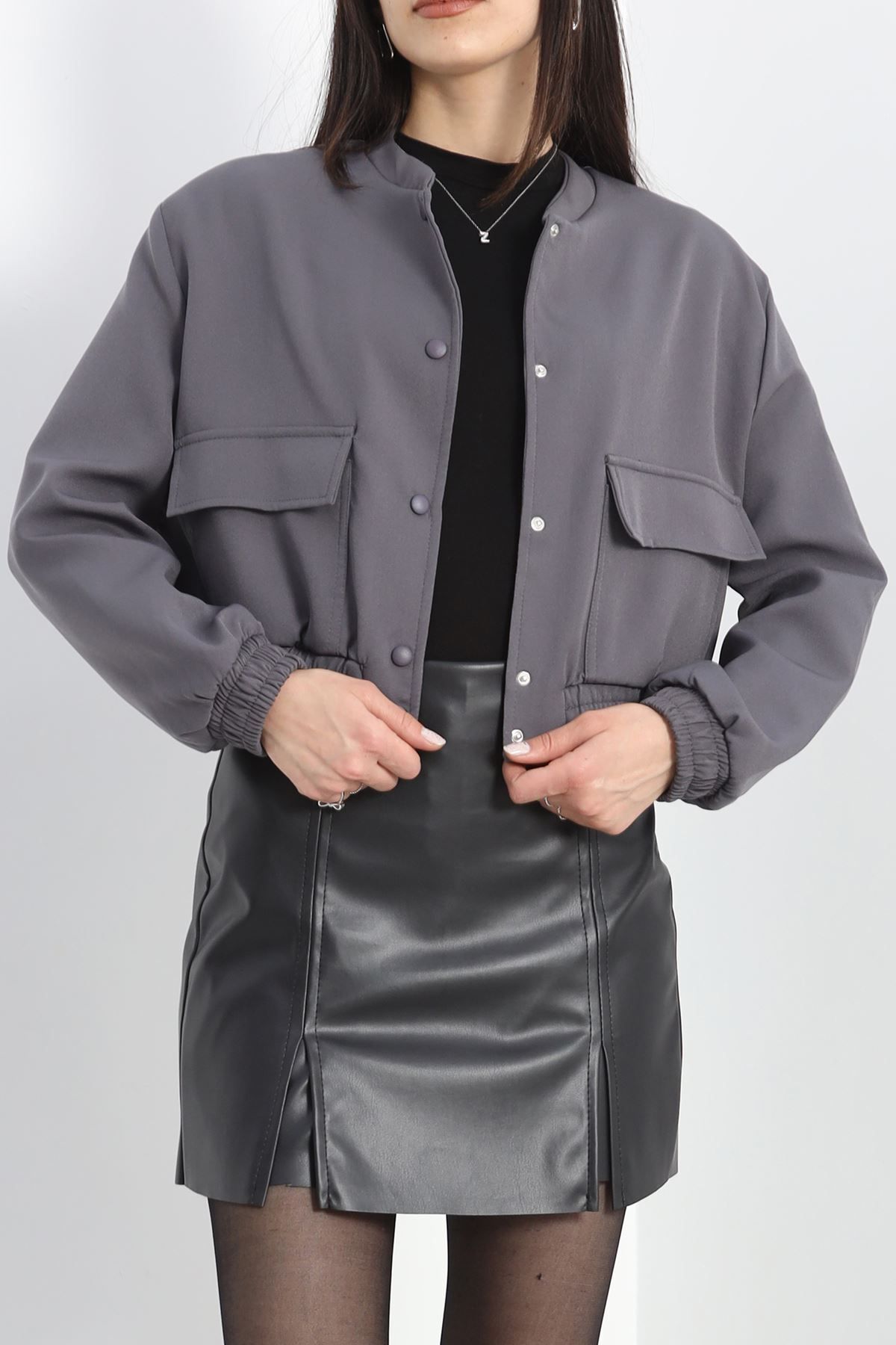 HİLALSHOP Bel Lastikli Bomber Ceket Antrasit - 775.1247.