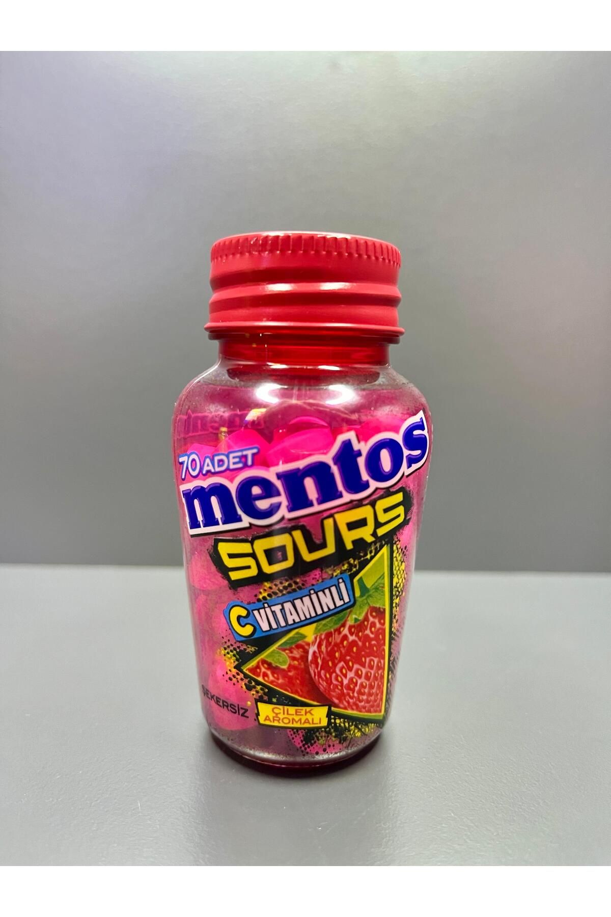 Mentos Sours Şekersiz C Vitaminli Çilek Aromalı 70 Adet Tablet Şekerleme