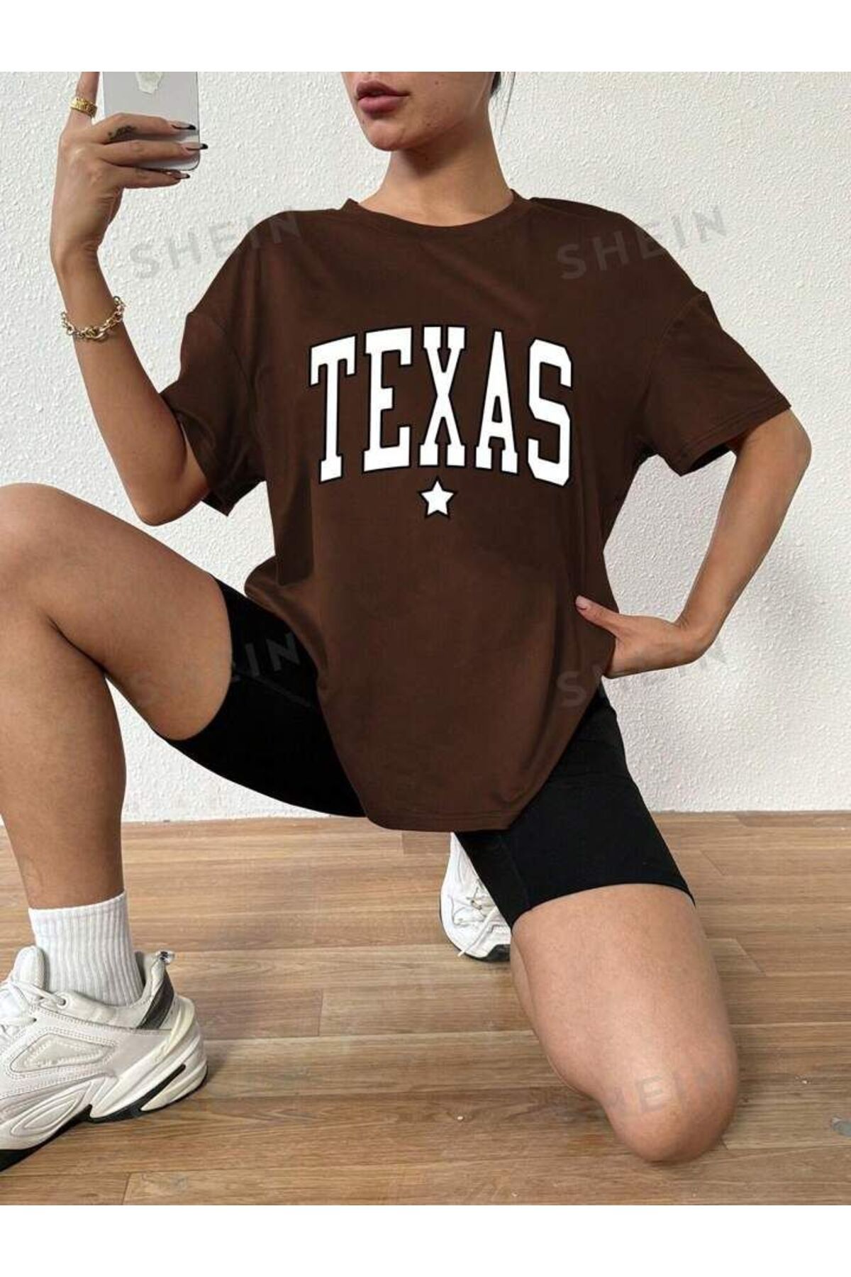 BLACKUMAY Texas Baskılı Oversize Bisiklet Yaka T-shirt