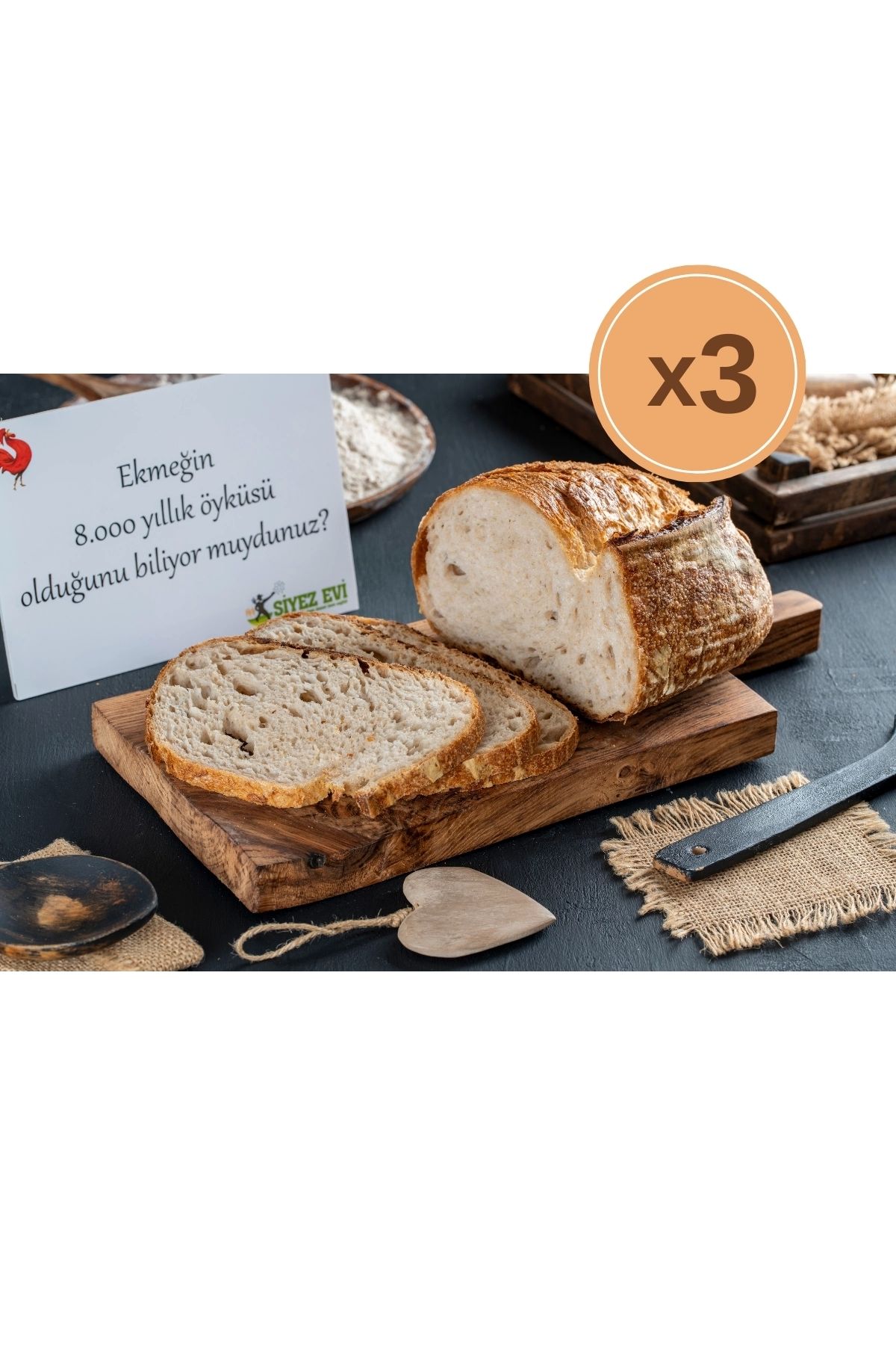 Siyez Evi : 2.7 Kg Artizan Klasik Ekşi Mayalı 3 Ekmek 3x900gr (KLASİK-KLASİK-KLASİK)