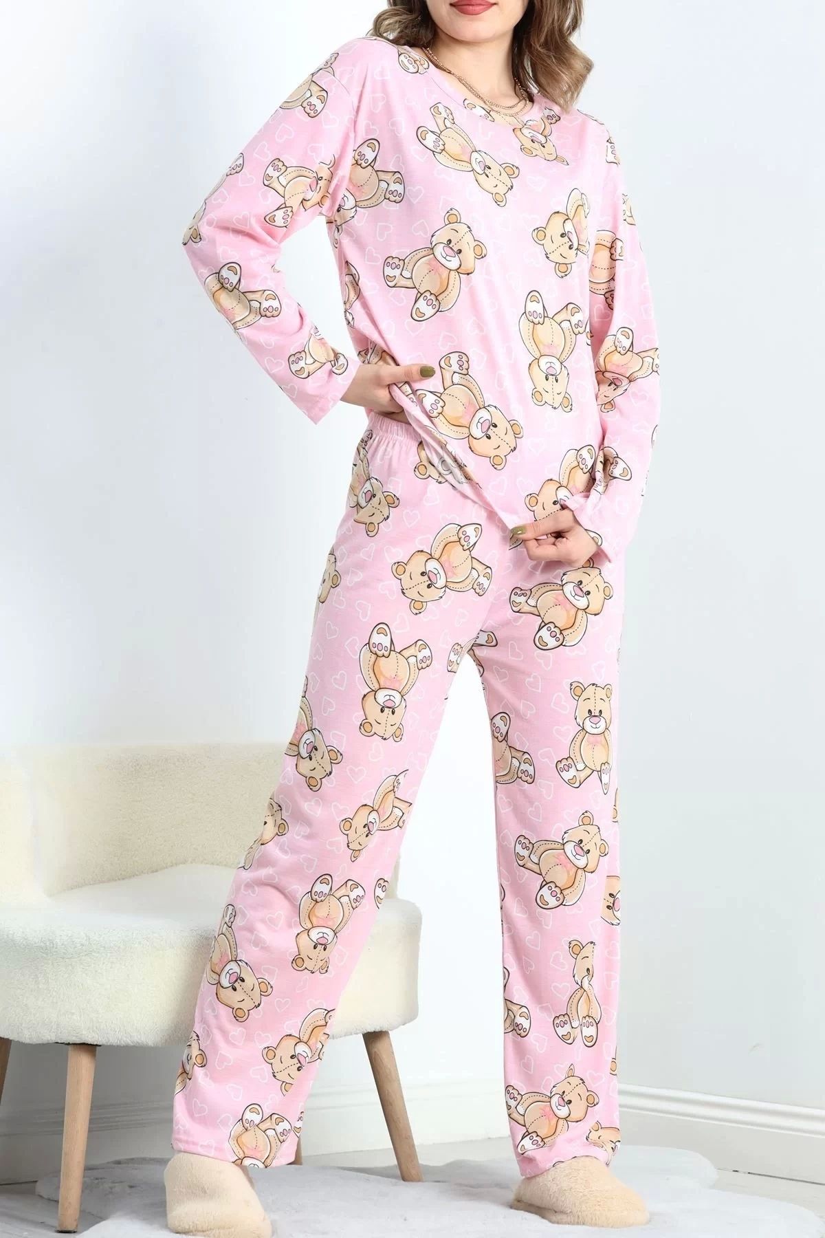 KAZAX Desenli Poliviskon Pijama Takımı Pembeayı - 818.1287.