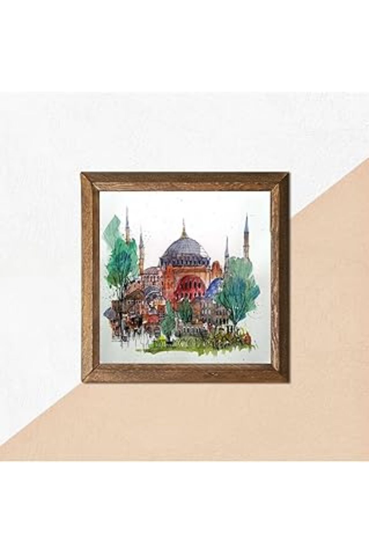 EDALKILIÇ Pione İStanbul Ayasofya Taş Duvar Tablosu Ahşap Çerçeveli Duvar Dekoru Wall Art 25X25Cm W1-90