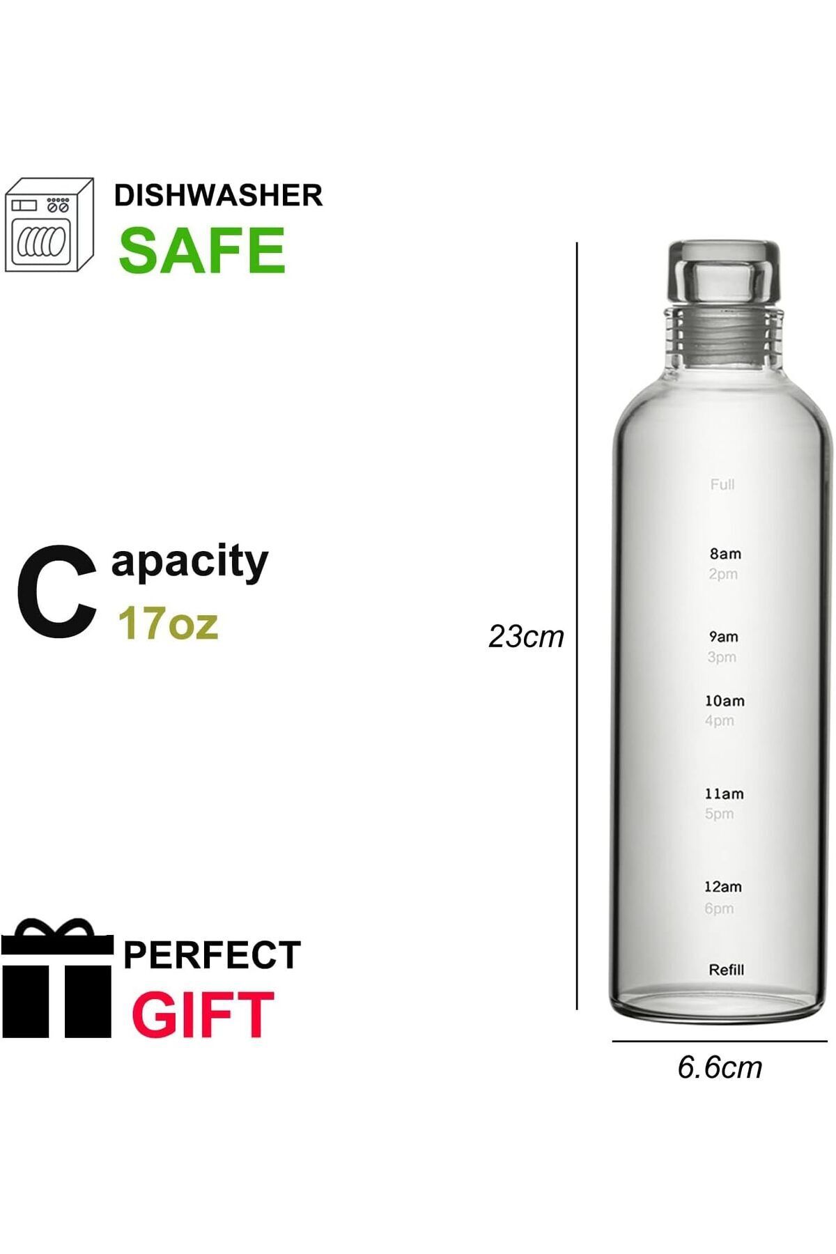 Home Zone-500ml Water Bottles with Time Marker Reusable Clear Glass Drinking Bottles 2