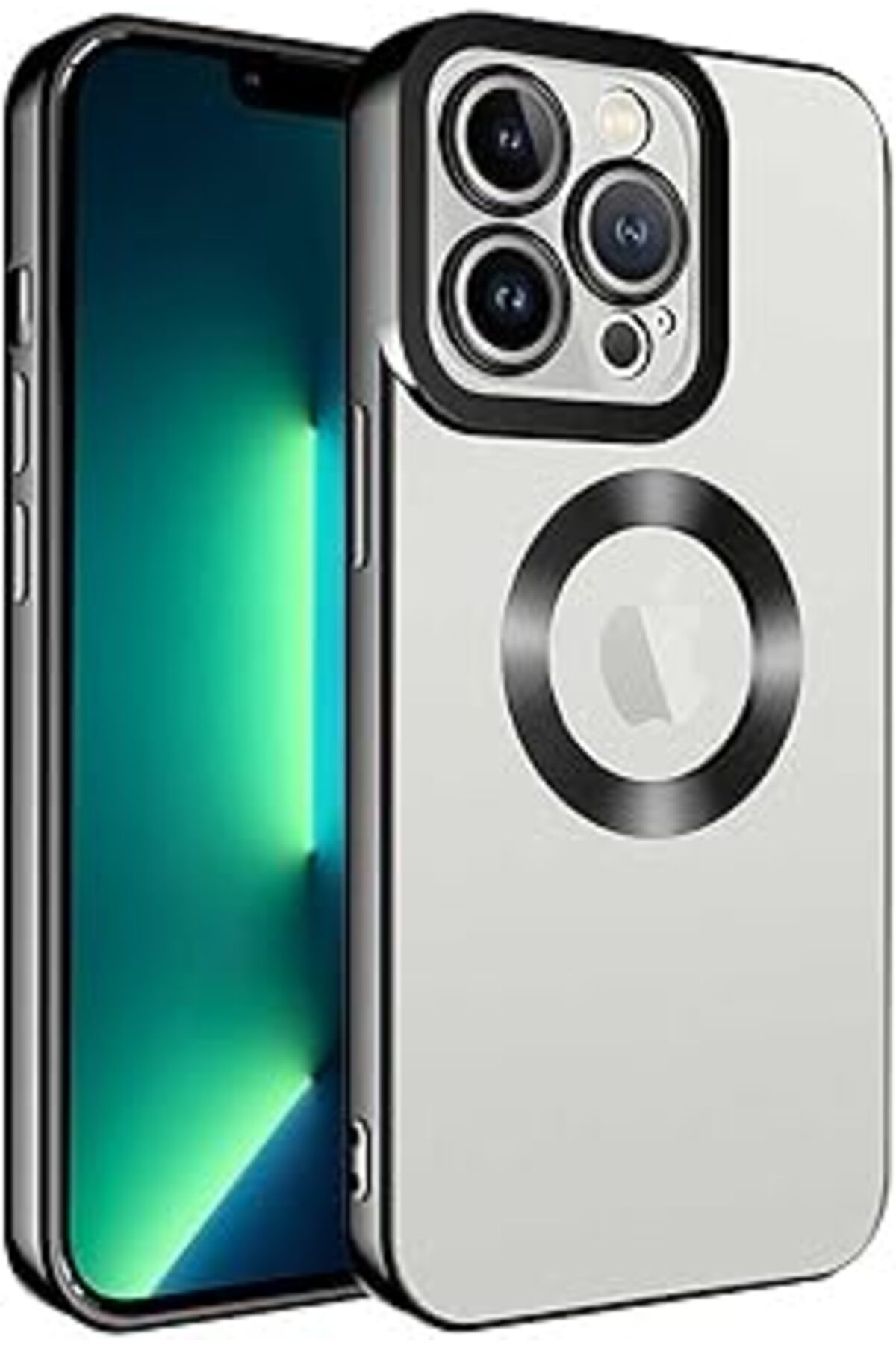 nazeninstoğu Mai I Phone 13 Pro Max Kılıf Kamera Korumalı Logo Gösteren Omega Kapak (Yeşil) (Siyah)