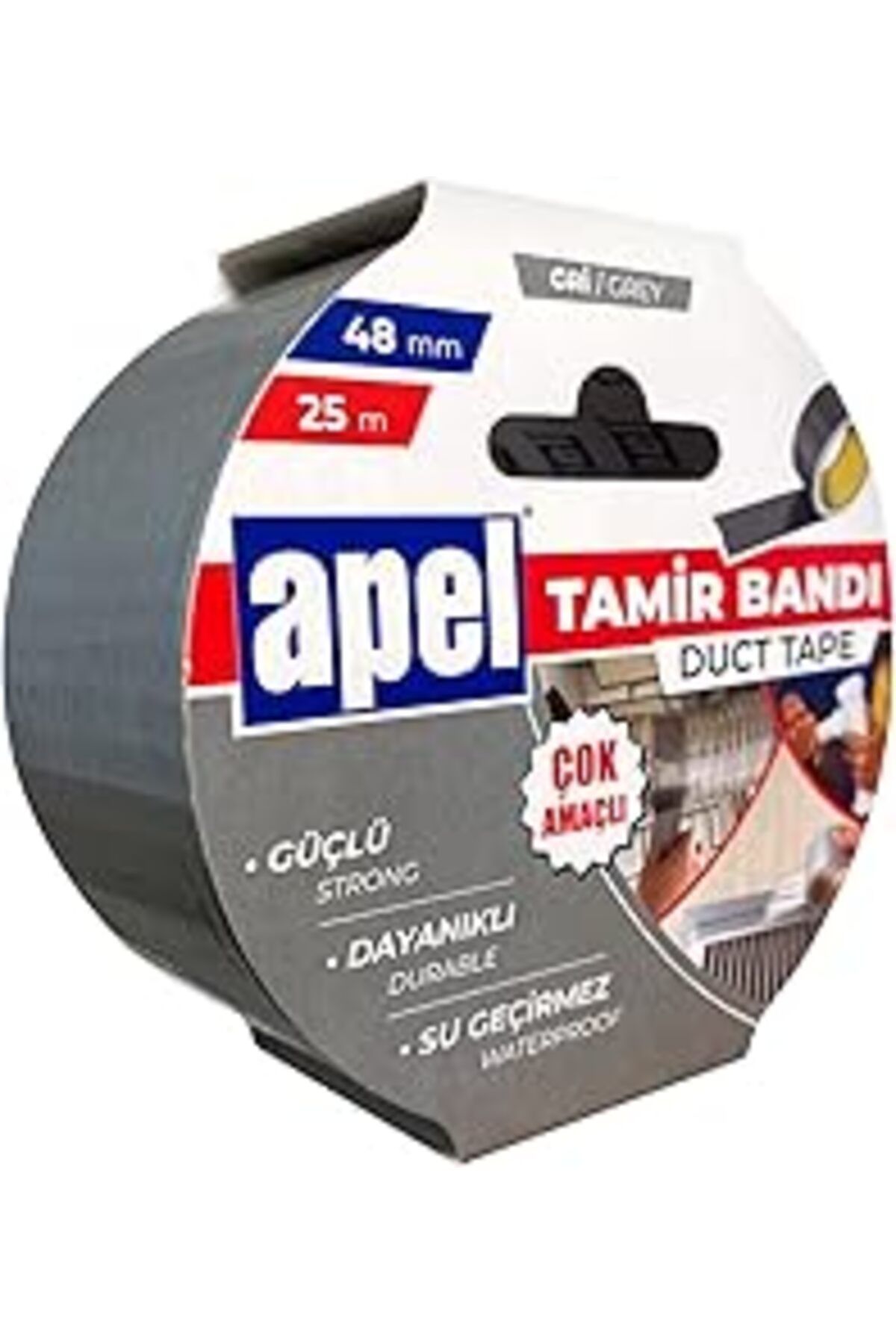 NZM TİCARET Apel Tamir Bandı (Duct Tape) Askılı Karton 48 Mm X 25 M Gri