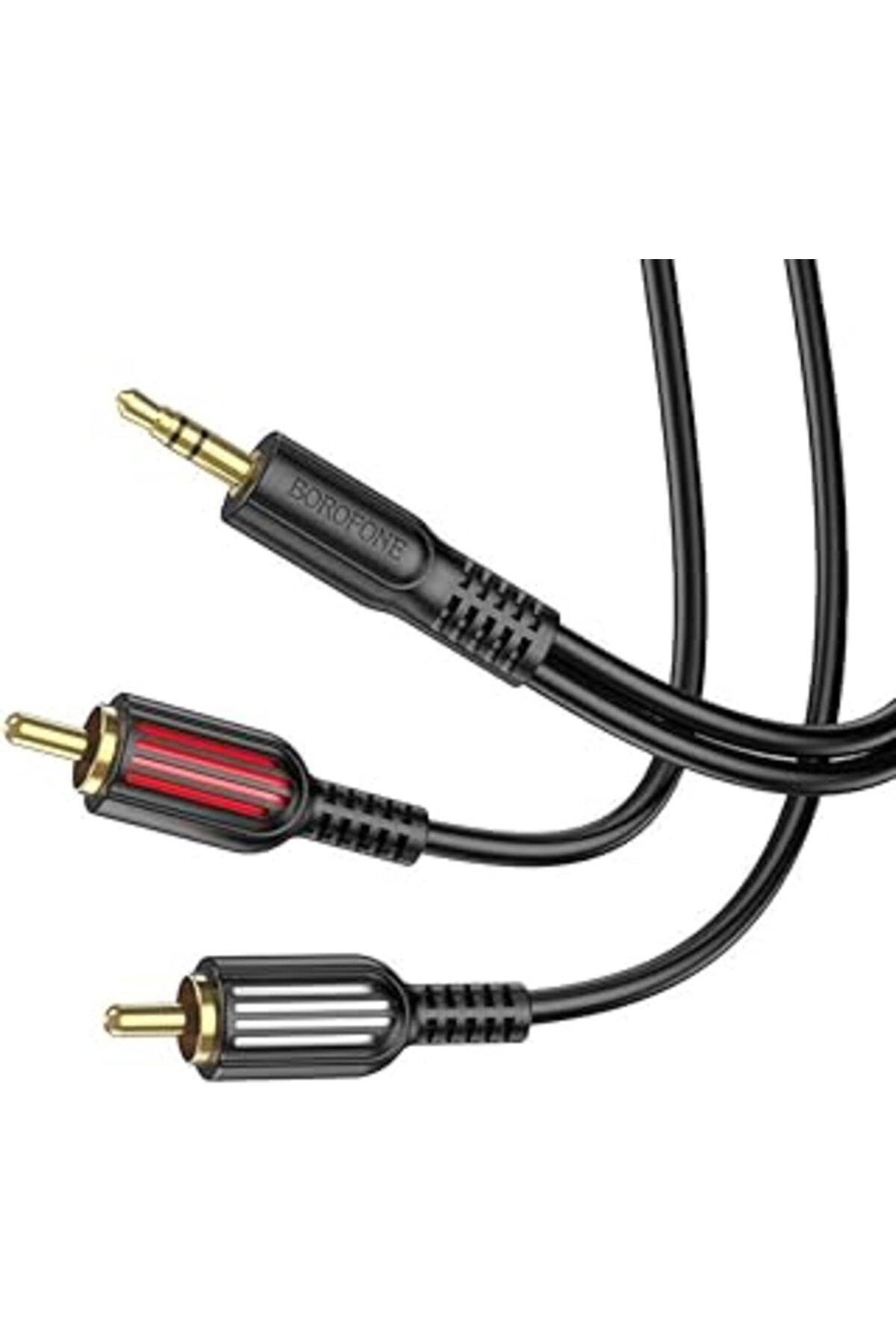 NZM TİCARET Borofone Kablo Aux Audio 3.5Mm To Çift Rca Aux Standart Ses Kablosu 3.5Mm Kulakık Çıkışlı Tablet Bi